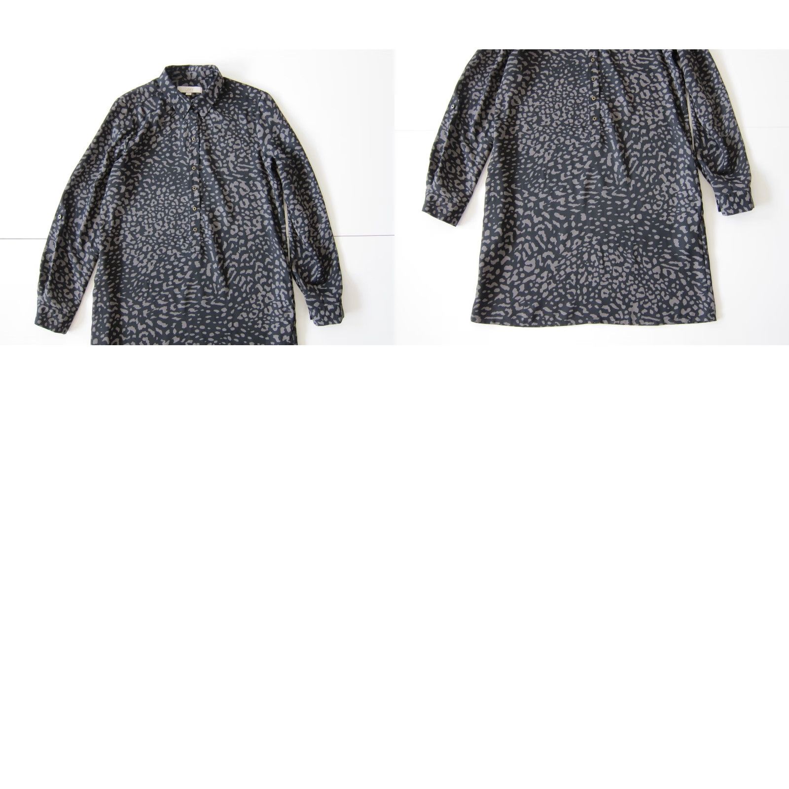 Ann Taylor VINTAGE Ann Taylor Loft Leopard Shirt Dress Small with Pockets Long Sleeve Collared Knee Length Black Grey Leopard Pattern Women Shirt Dress? Size S / US 4 / IT 40 - 8 Thumbnail