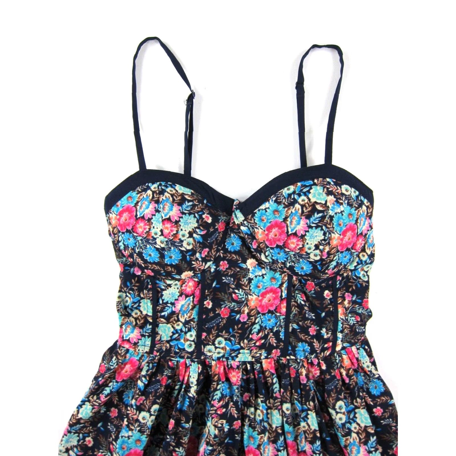 Vintage Band Of Gypsies Blue Pink Floral Sweetheart Spaghetti Strap Pocket Slip Dress XS Size XS / US 0-2 / IT 36-38 - 4 Thumbnail