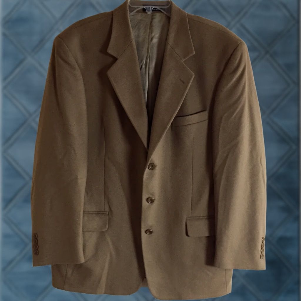 Vintage Chereskin Blazer Mens 42R Brown Three-Button Cashmere Blend Jacket/Coat Single-Breasted Notch Lapel Solid Regular Length Mens Size 42R - 1 Thumbnail