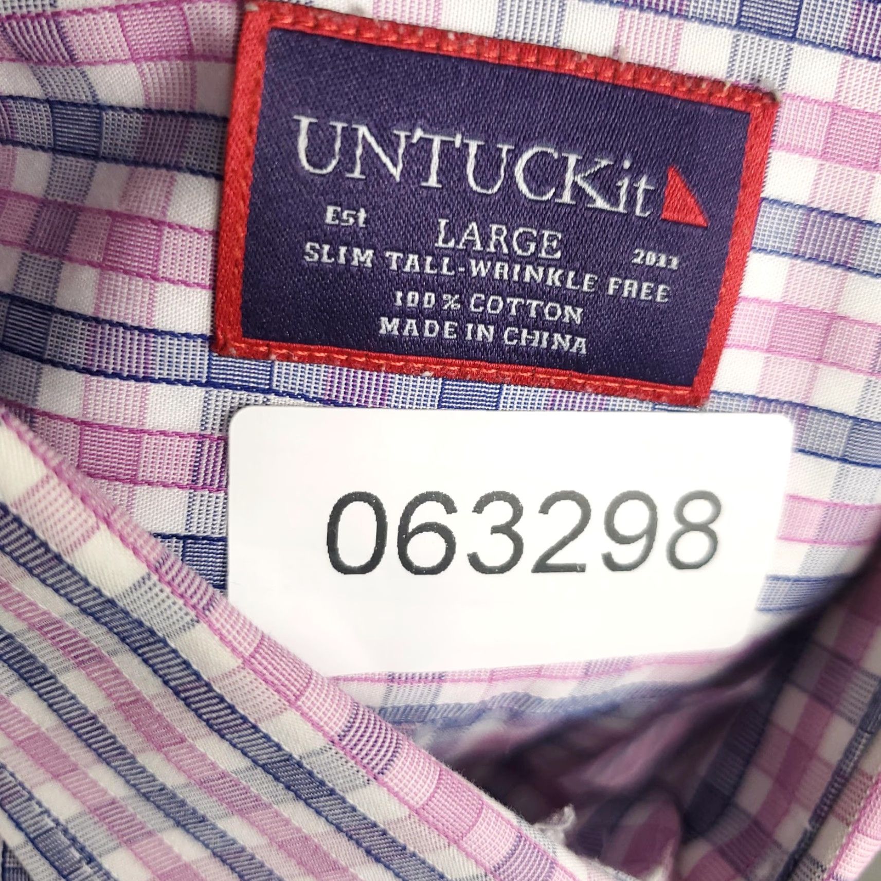 UNTUCKit UNTUCKit Shirt Mens LT Big & Tall Pink Blue Check Slim Fit Wrinkle Free Size US L / EU 52-54 / 3 - 7 Thumbnail