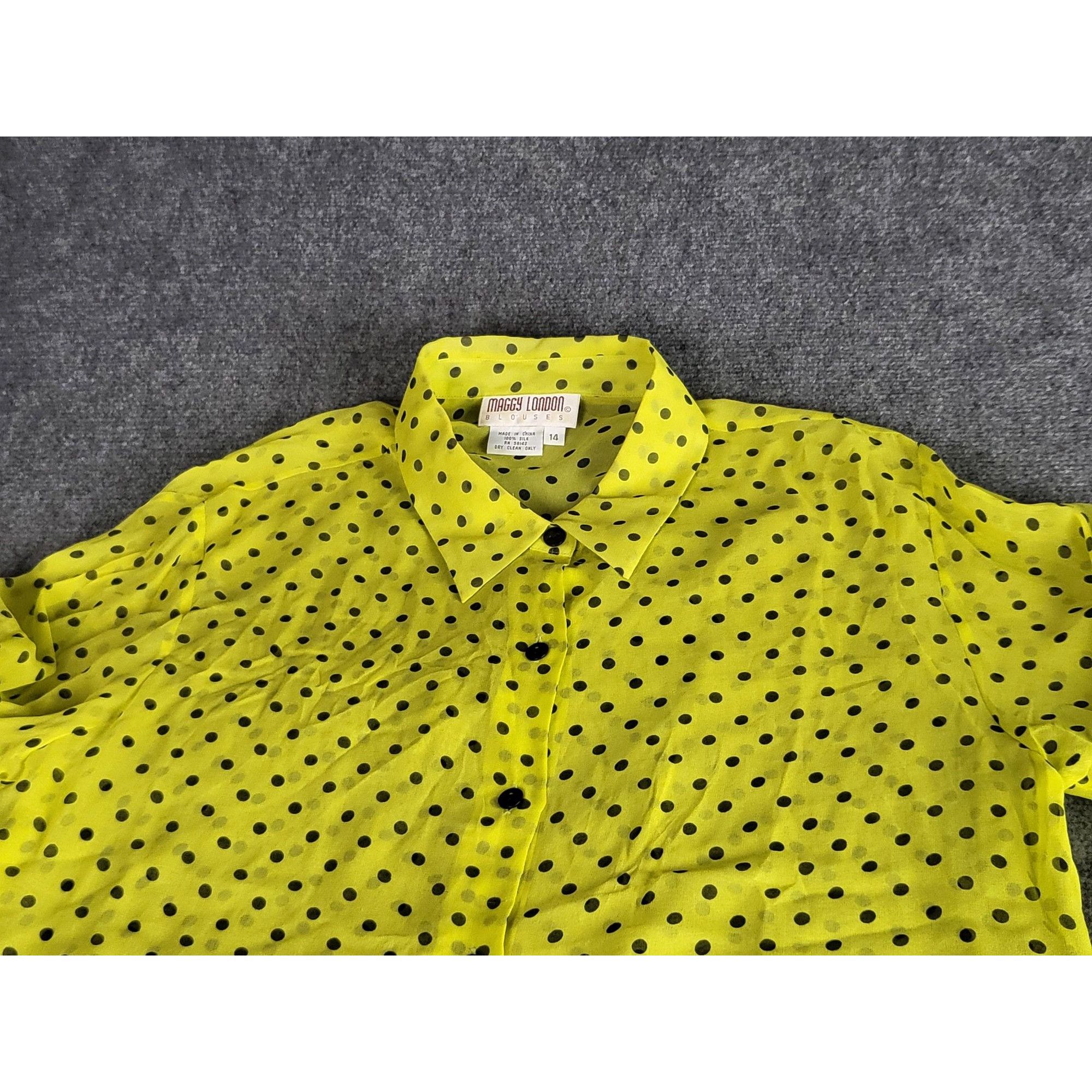 MAGGY LONDON Maggy London Polkadot Silk Blouses Women Sz 14 Yellow Black Size XL / US 12-14 / IT 48-50 - 2 Thumbnail