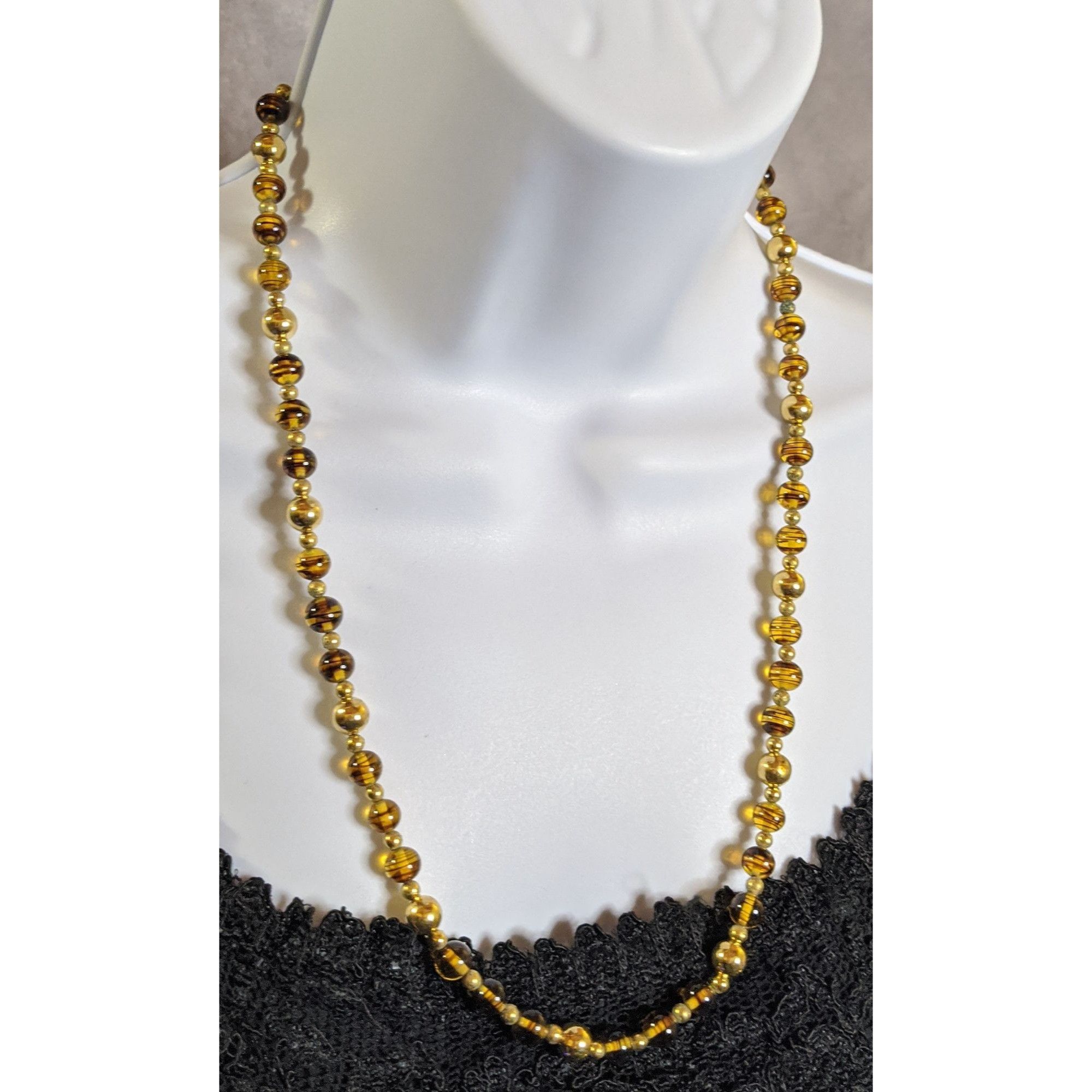 Other Vintage Napier Retro Gold Tone & Amber Glass Bead Necklace W Size ONE SIZE - 4 Thumbnail