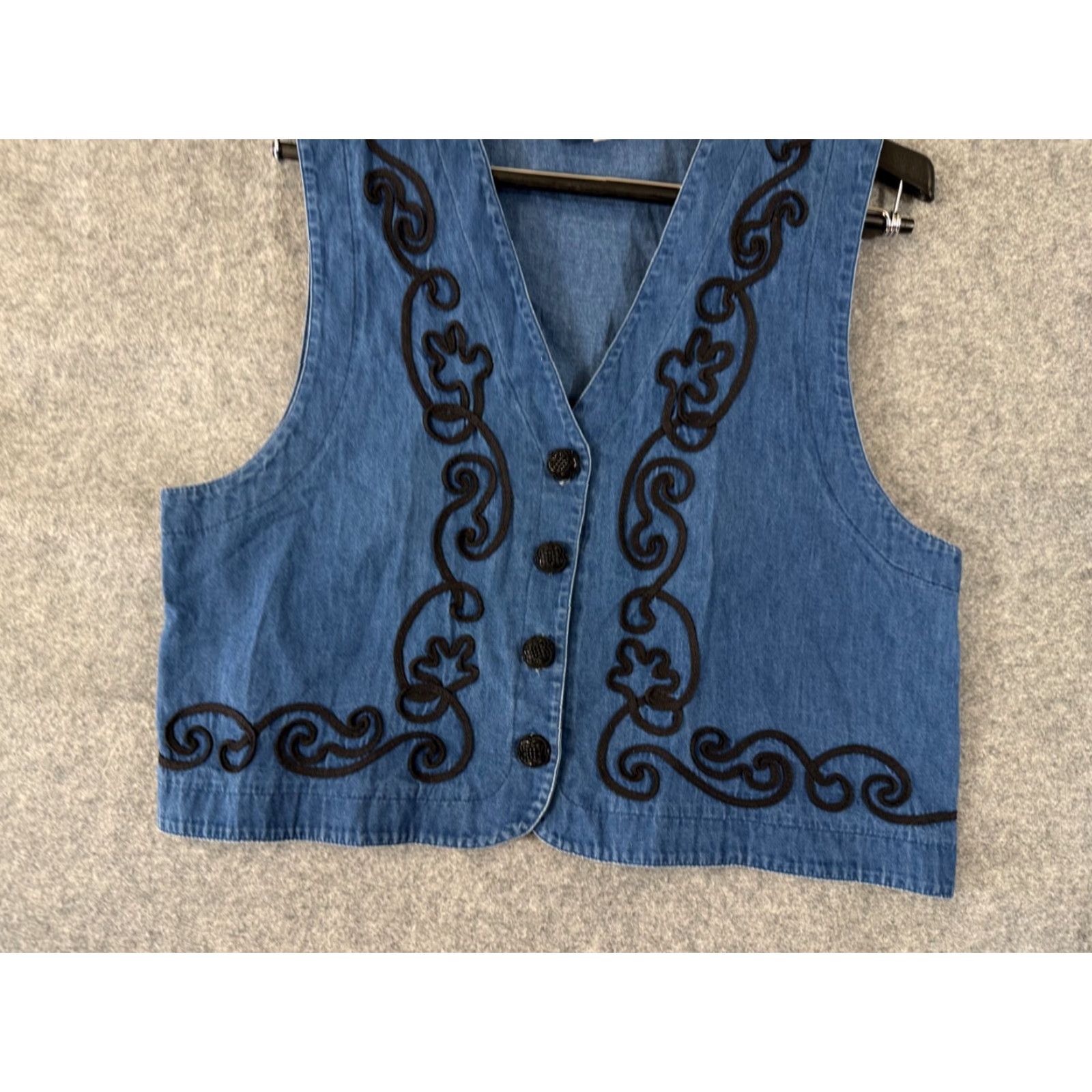 Denime VINTAGE On The Verge Vest Womens M Blue Denim Embroidered Boho Western USA Size M / US 6-8 / IT 42-44 - 4 Thumbnail