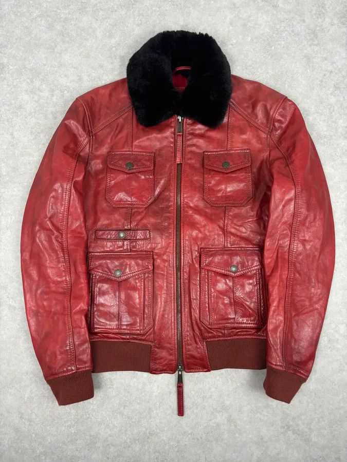 Dsquared2 AW2009 Dsquared2 Red Leather Fur Collar Jacket Size US M / EU 48-50 / 2 - 1 Thumbnail