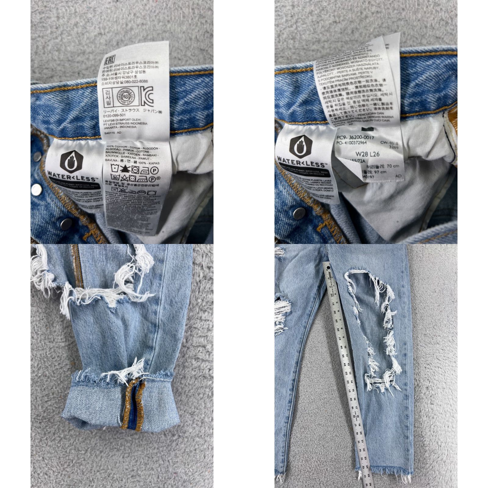 Levi's Levis Jeans Adult 28 Blue Denim 501 XX Button Fly DESTROYED Premium Straight Regular Men Size US 28 / EU 44 - 8 Thumbnail