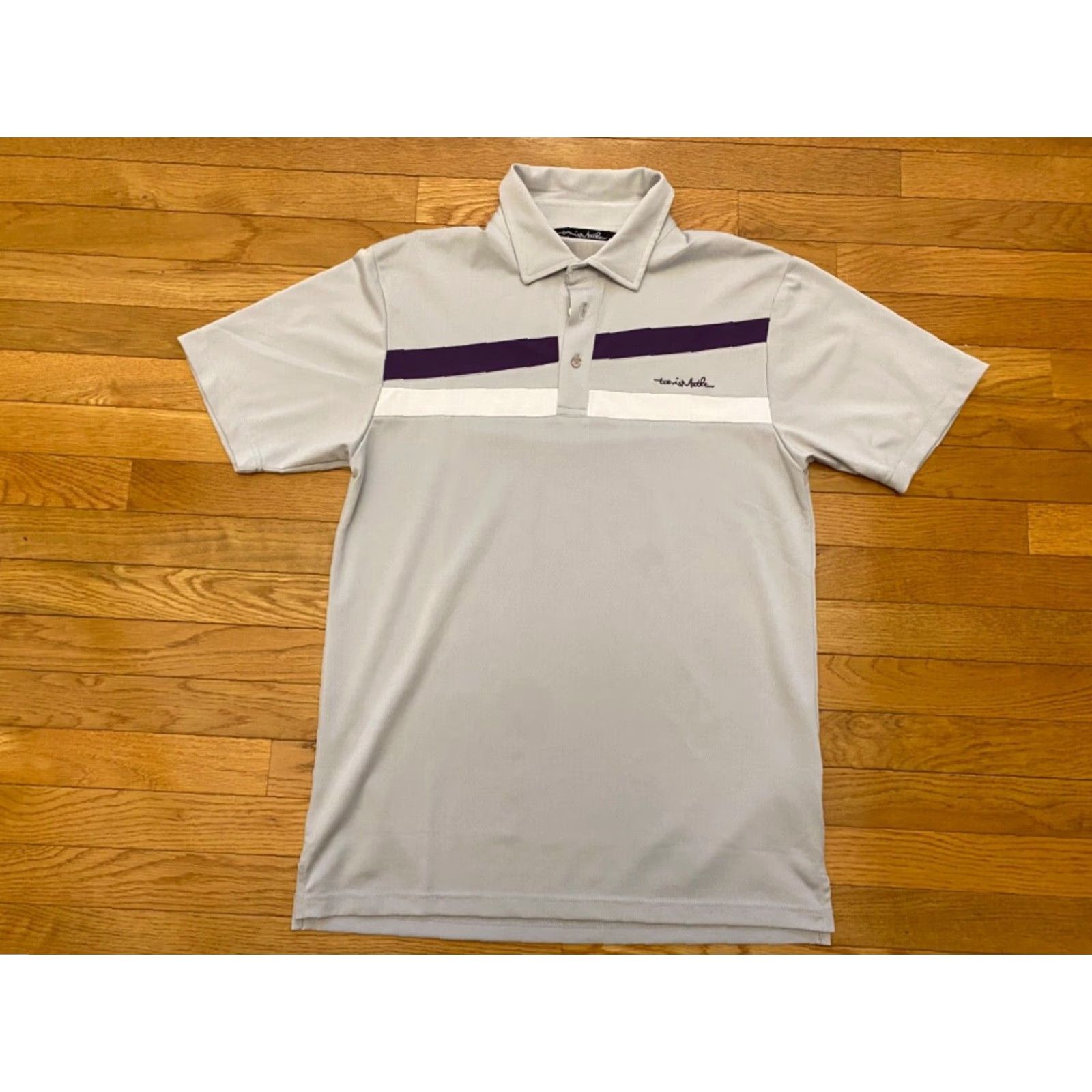 TravisMathew Travis Mathew Polo Shirt Mens M Gray Purple Striped Golf Performance Stretch Shirt Size US M / EU 48-50 / 2 - 2 Thumbnail