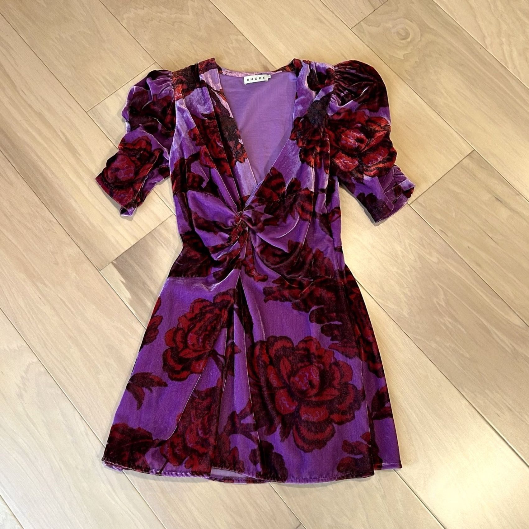 RHODE Rhode Dress Womens S Purple Leanna Velour Floral Mini Women Size S / US 4 / IT 40 - 2 Thumbnail