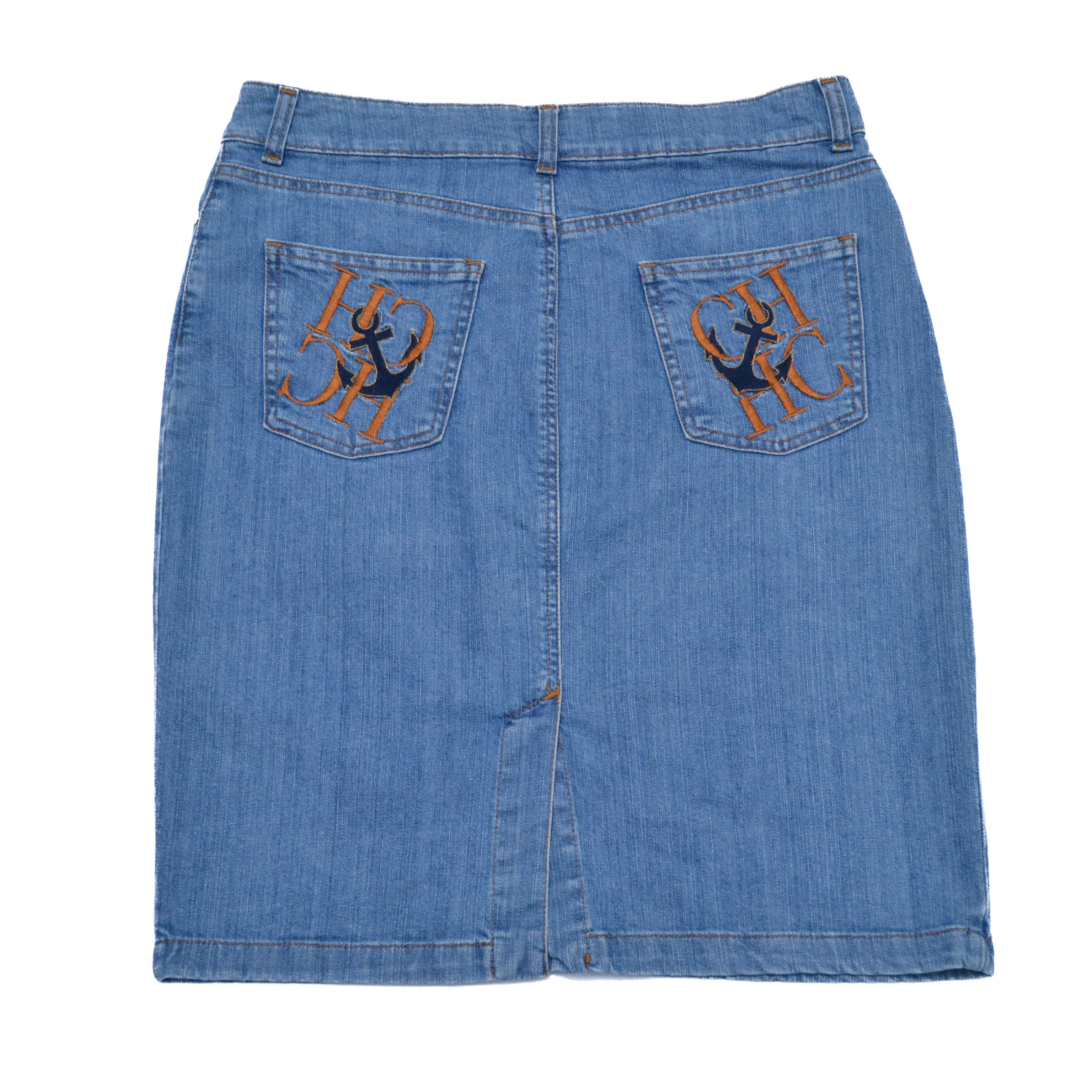 Carolina Herrera Vintage Carolina Herrera CH Anchor Blue Jeans Denim Skirt Size 30" / US 8 / IT 44 - 1 Thumbnail