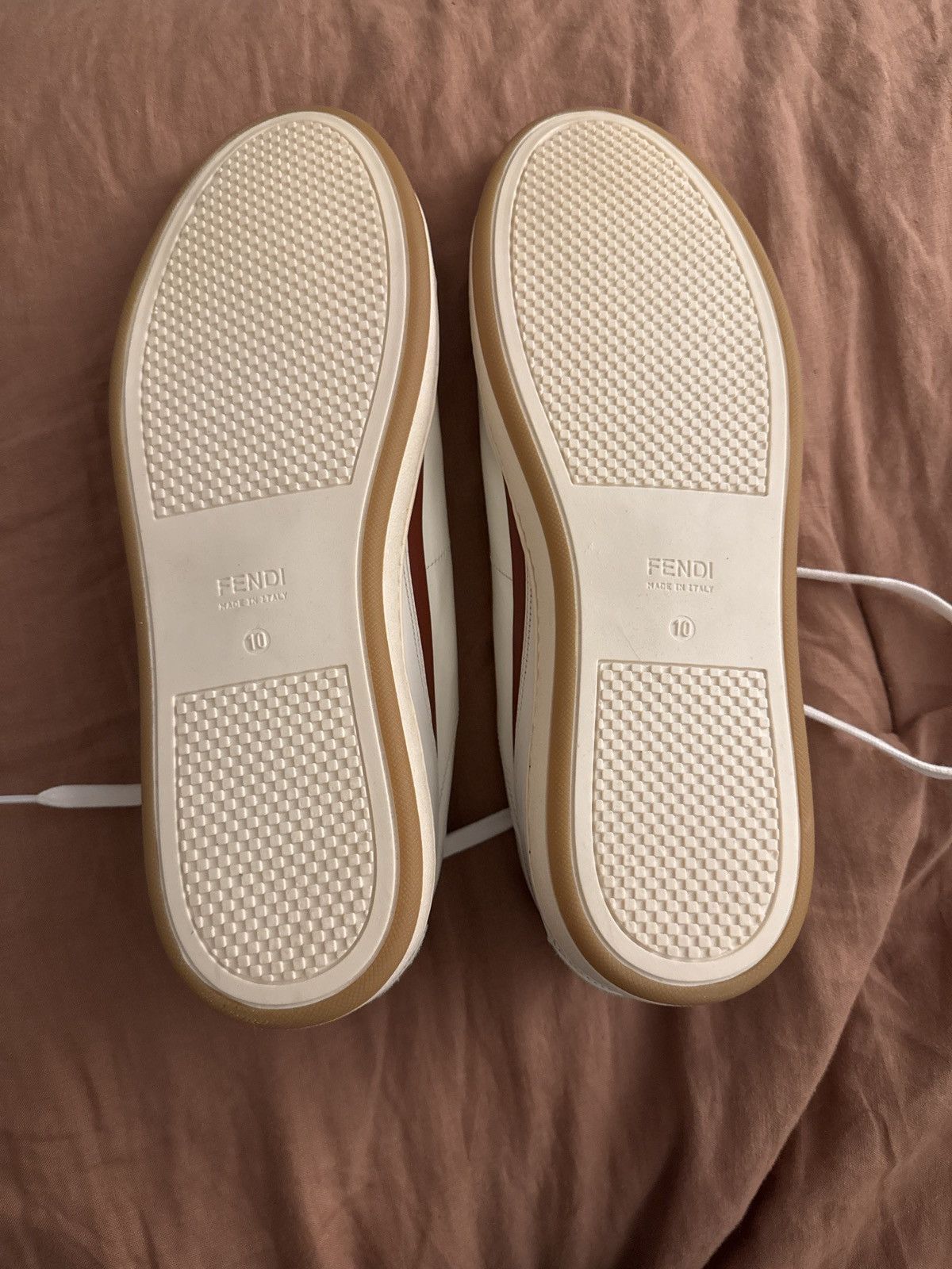 Fendi Fendi White/ Maroon Leather Sneakers Size US 10 / EU 43 - 4 Thumbnail
