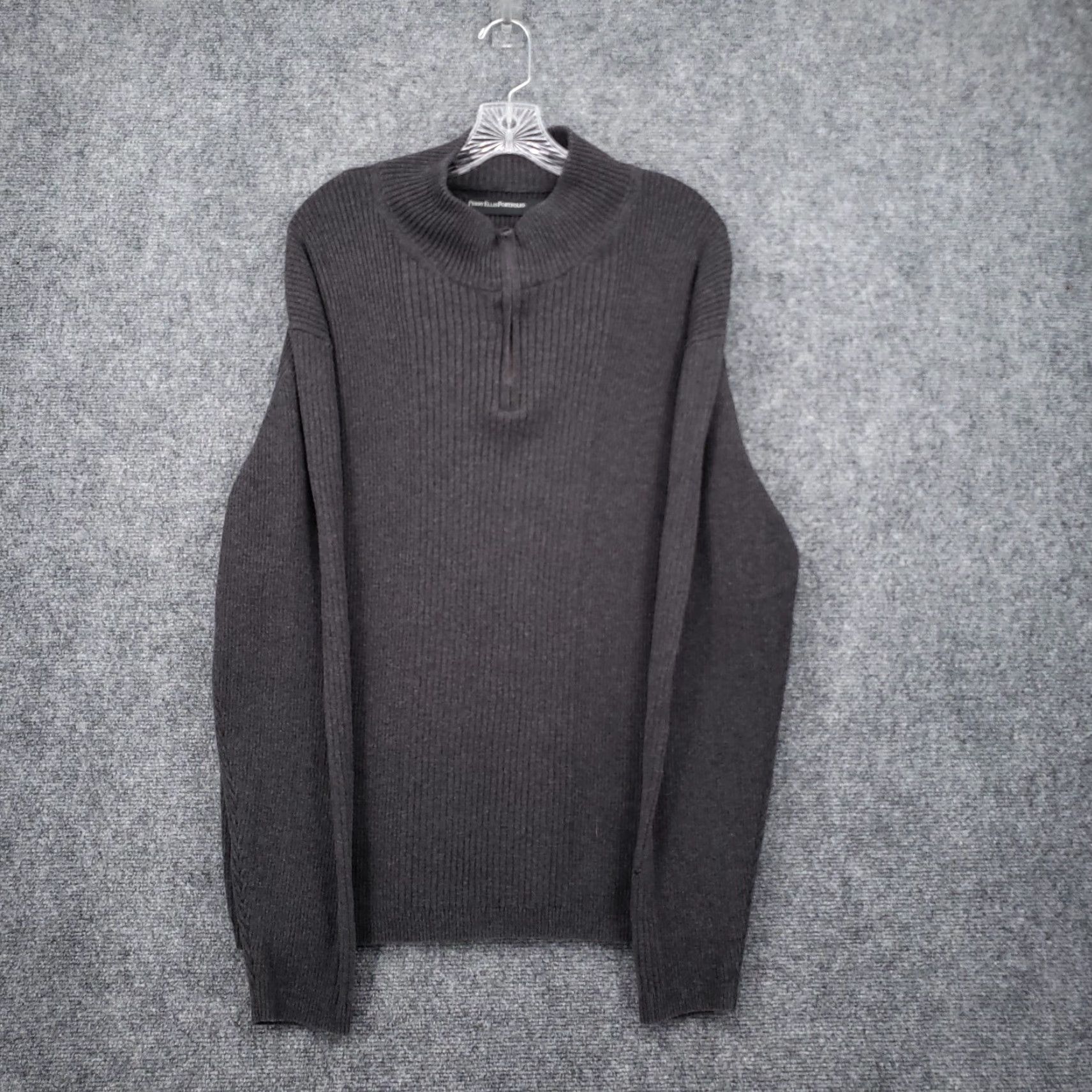 Perry Ellis Perry Ellis Portfolio Sweater Men XL Black Cotton Ribbed 1/4 Zip Mock Neck Pullover Casual Outdoor 1/4 Zip Boys Mens Womens Girls Size US XL / EU 56 / 4 - 2 Thumbnail