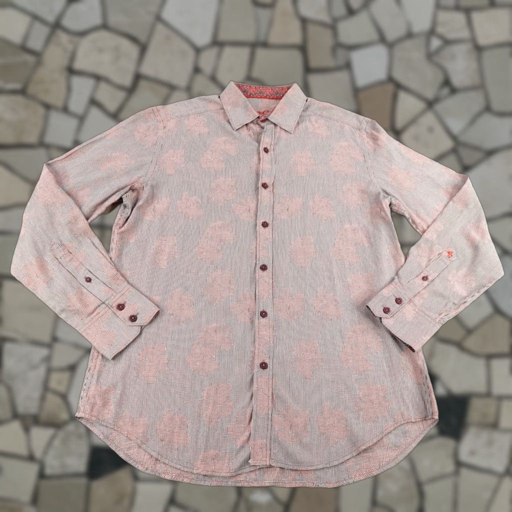 Robert Graham Robert Graham Shirt Mens Medium Red Gray Floral Flip Cuffs Button Up Gingham Size US M / EU 48-50 / 2 - 1 Thumbnail