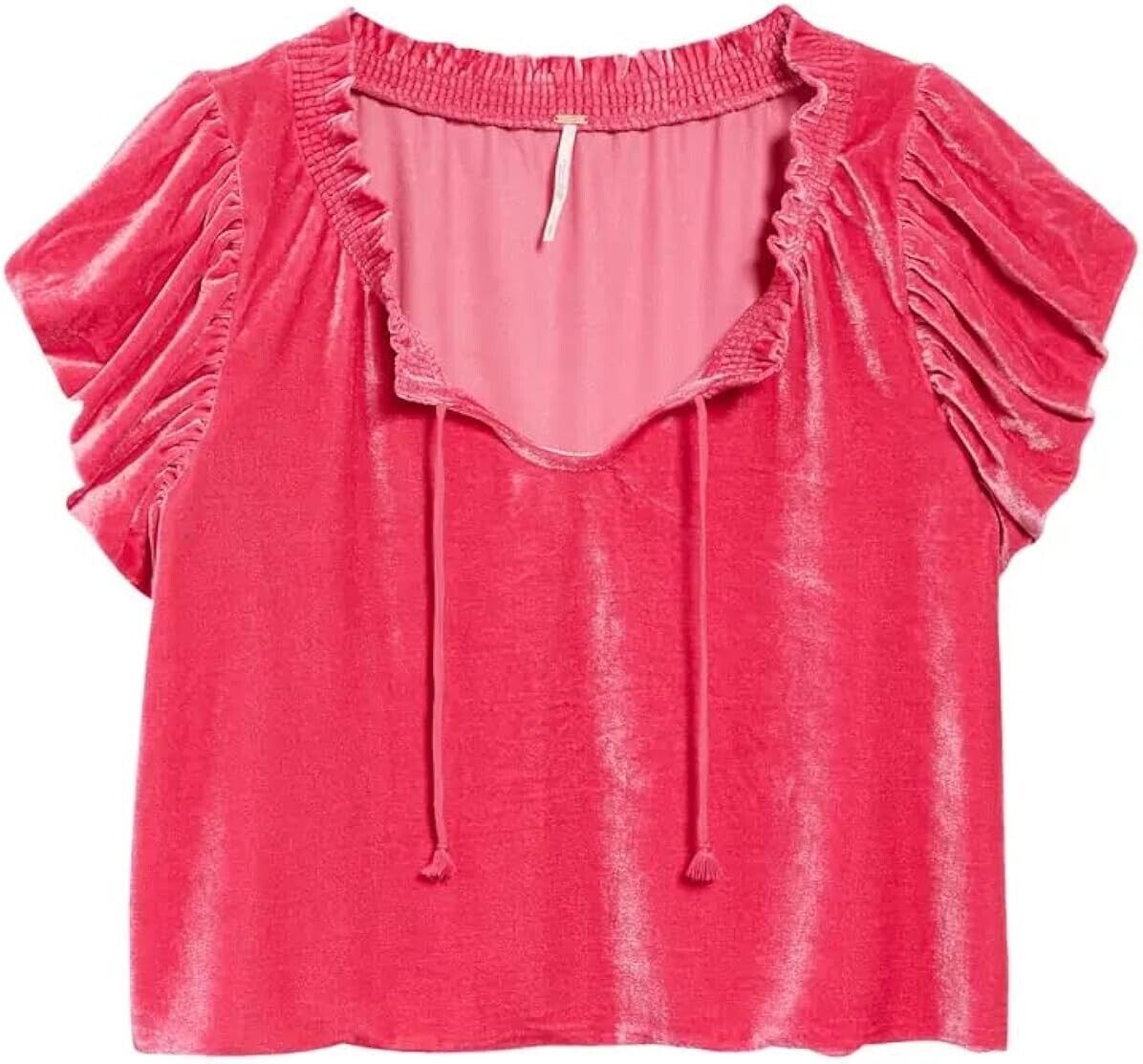 Free People Free People Terese Velvet Velour Top Pink ( XS ) Size XS / US 0-2 / IT 36-38 - 1 Thumbnail