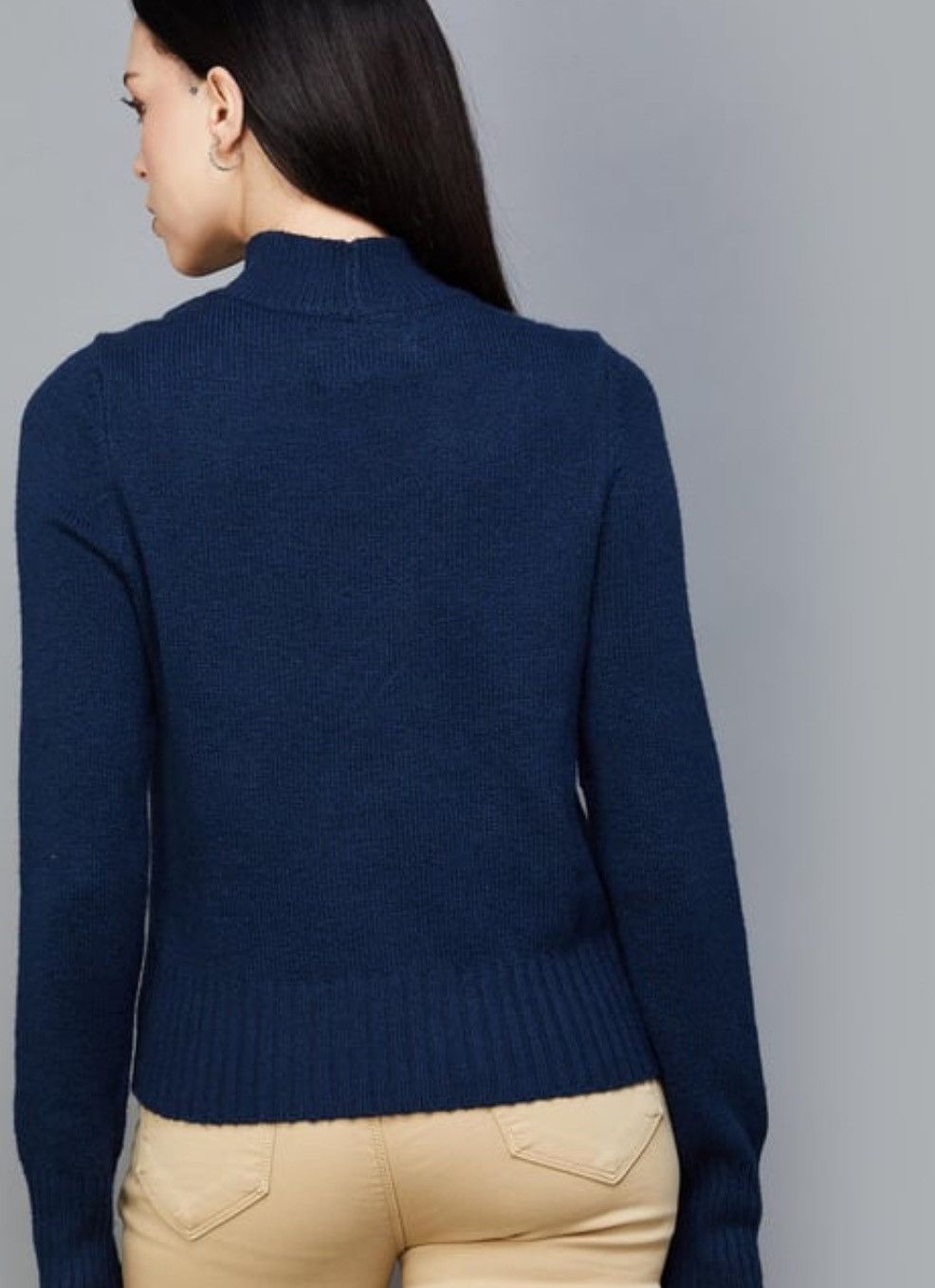 American Eagle Outfitters American Eagle Woven Holiday High Neck Knitted Blue Sweater Size S / US 4 / IT 40 - 5 Thumbnail