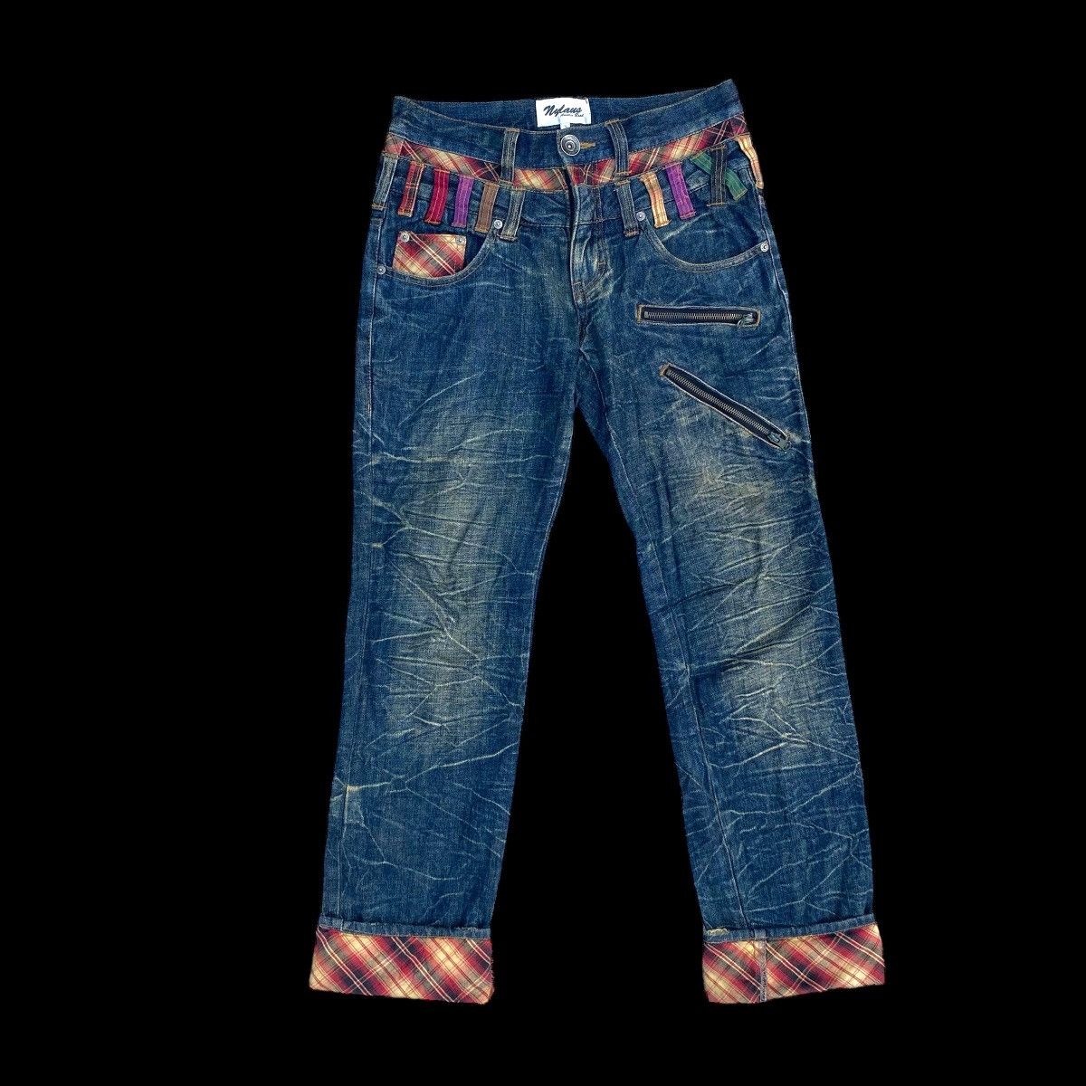 image of Vintage Nylaus Rooted Double Zipper Pocket Denim Jeans in Blue Denim, Men's (Size 31)