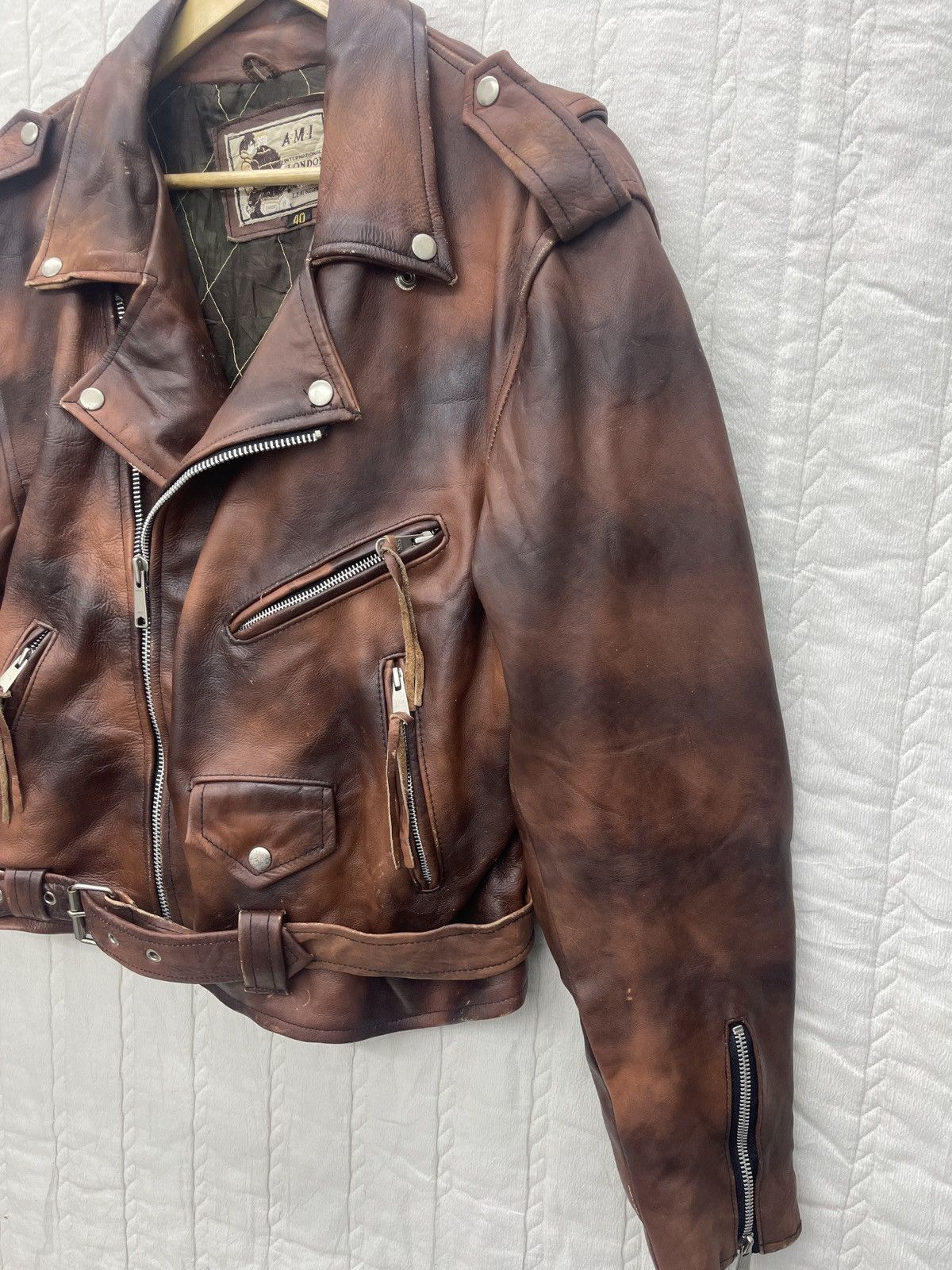 Vintage STEALS💥AMI BIKER’S LEATHER JACKET TIGER STRIPES Size US XXS / EU 40 - 5 Thumbnail