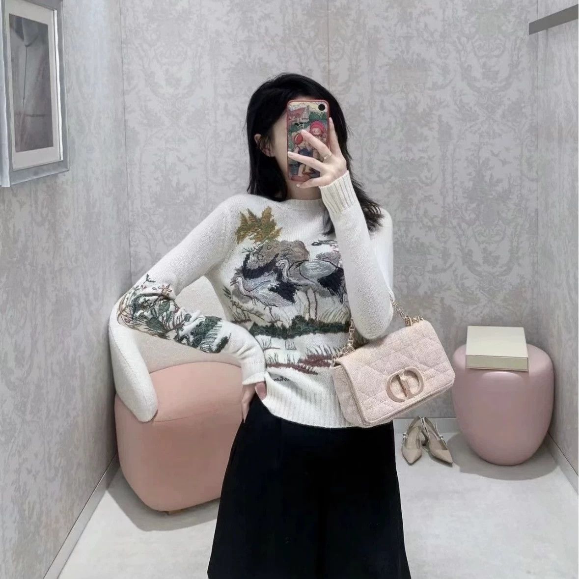 Christian Dior Monsieur Dior 38 Red-crowned Crane Embroidery Cashmere Knit mar596 Size S / US 4 / IT 40 - 7 Thumbnail