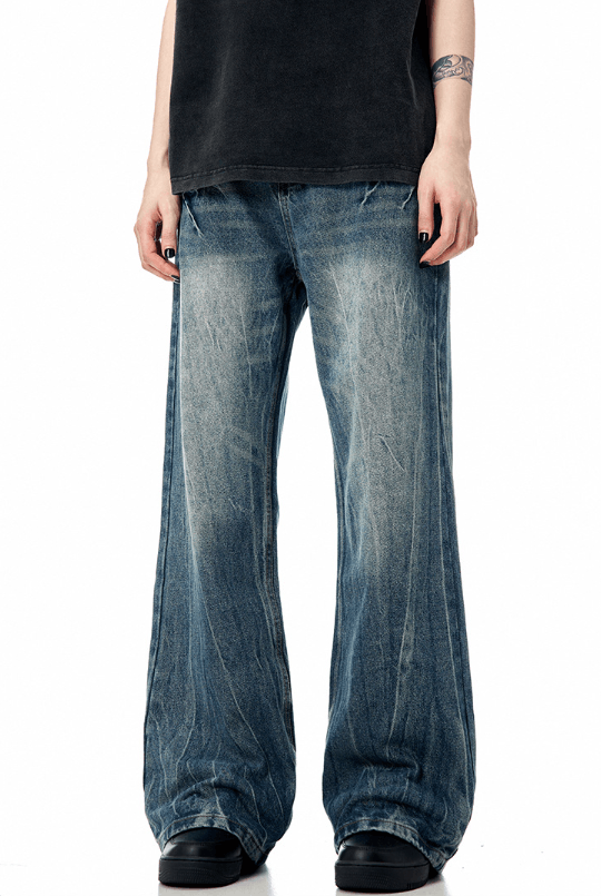 Japanese Brand × Jean Vintage heavy washed lightning crack cleanfit straight jeans Size US 32 / EU 48 - 5 Thumbnail