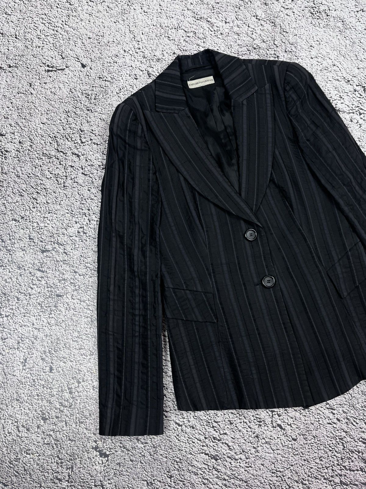 Emporio Armani Emporio Armani Pinstripe Black Suit Blazer & Pencil Skirt Size 28" / US 6 / IT 42 - 3 Thumbnail