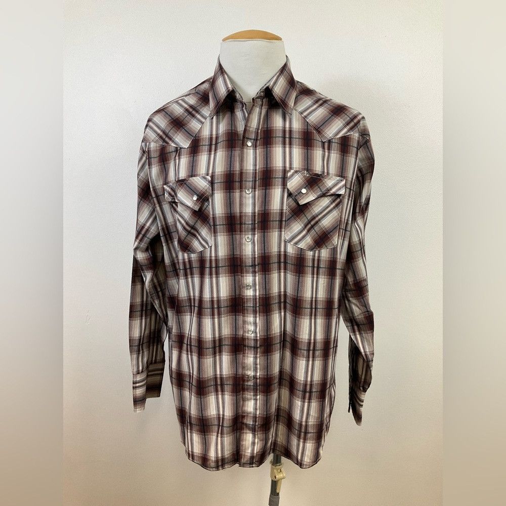 Other ELY Cattleman Western Yoke Pearl Snap Brown Plaid Shirt Size US XL / EU 56 / 4 - 1 Thumbnail
