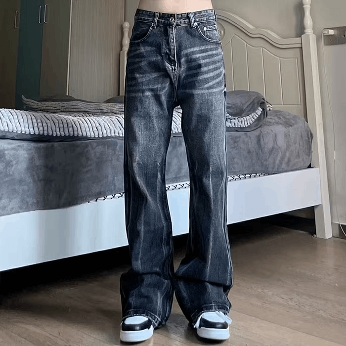 Streetwear Gray distressed faded damaged flared jeans | Grailed