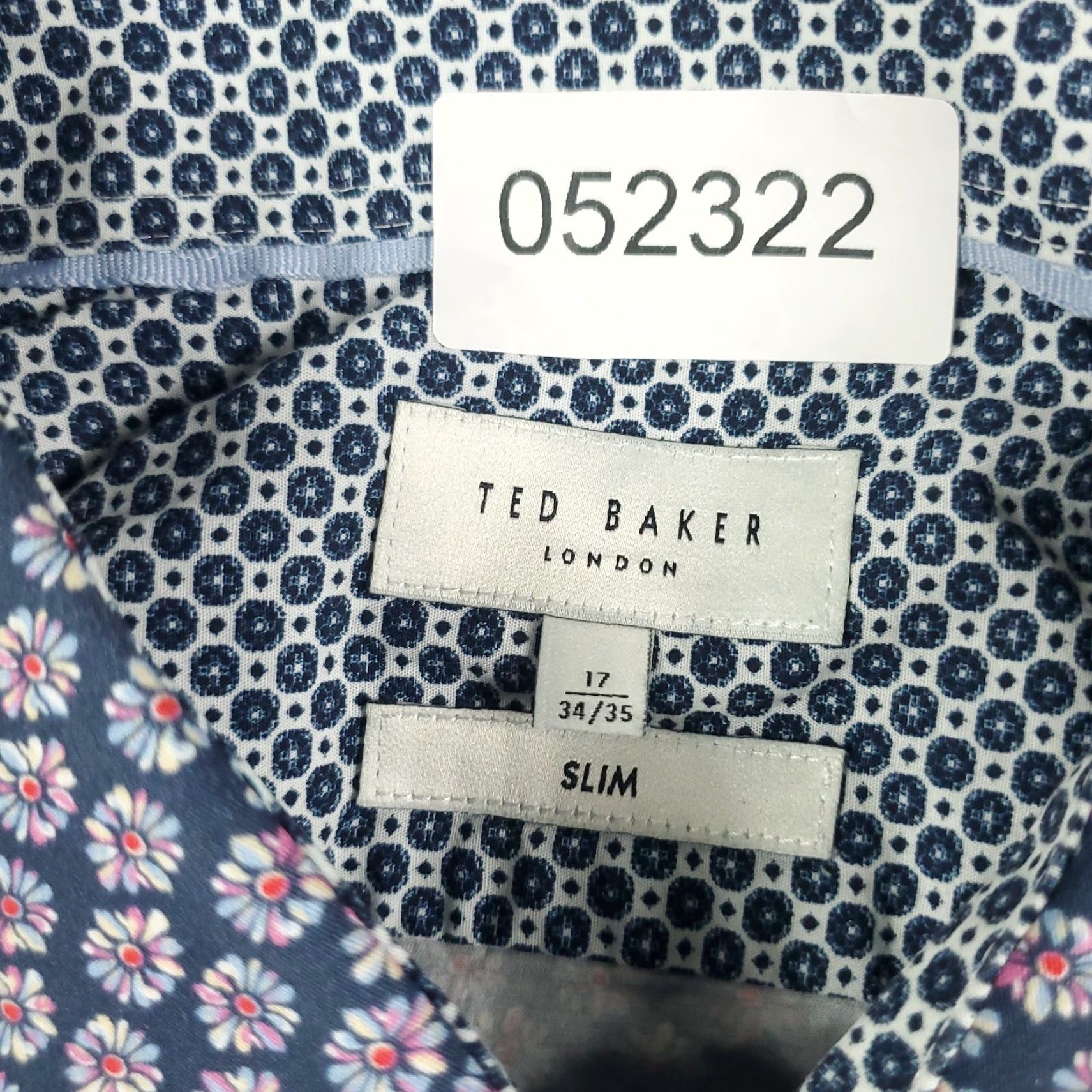 Ted Baker Ted Baker London Shirt Mens 17 Blue Floral Dress Button Up Long Sleeve Size 46R - 6 Thumbnail