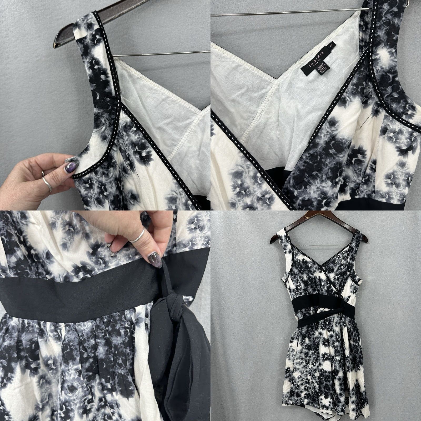 Ted Baker Ted Baker Wrap Dress Womens M Medium Black Floral V-Neck Tie Waist Knee Length Sleeveless Fit & Flare Casual Wedding Party Size M / US 6-8 / IT 42-44 - 8 Thumbnail