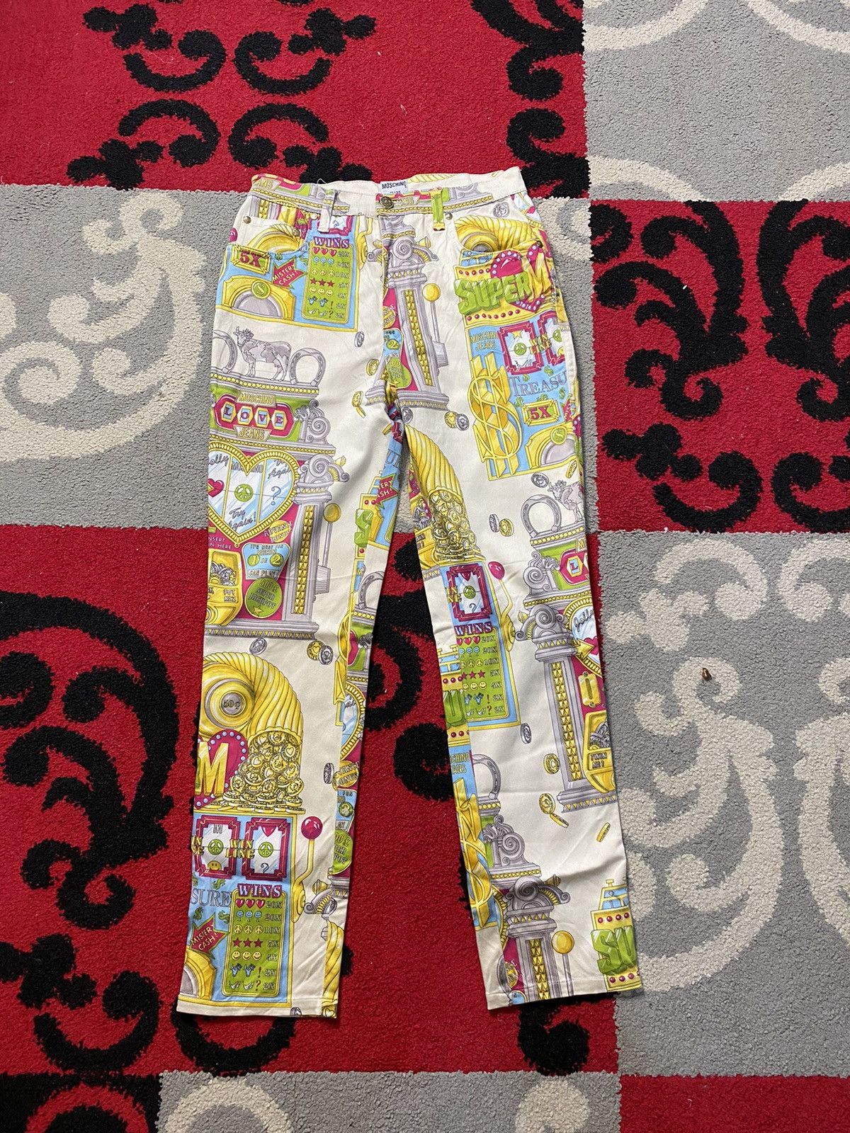 image of Moschino Pants Vintage 90’S Aop Casino in White, Women's (Size 22)