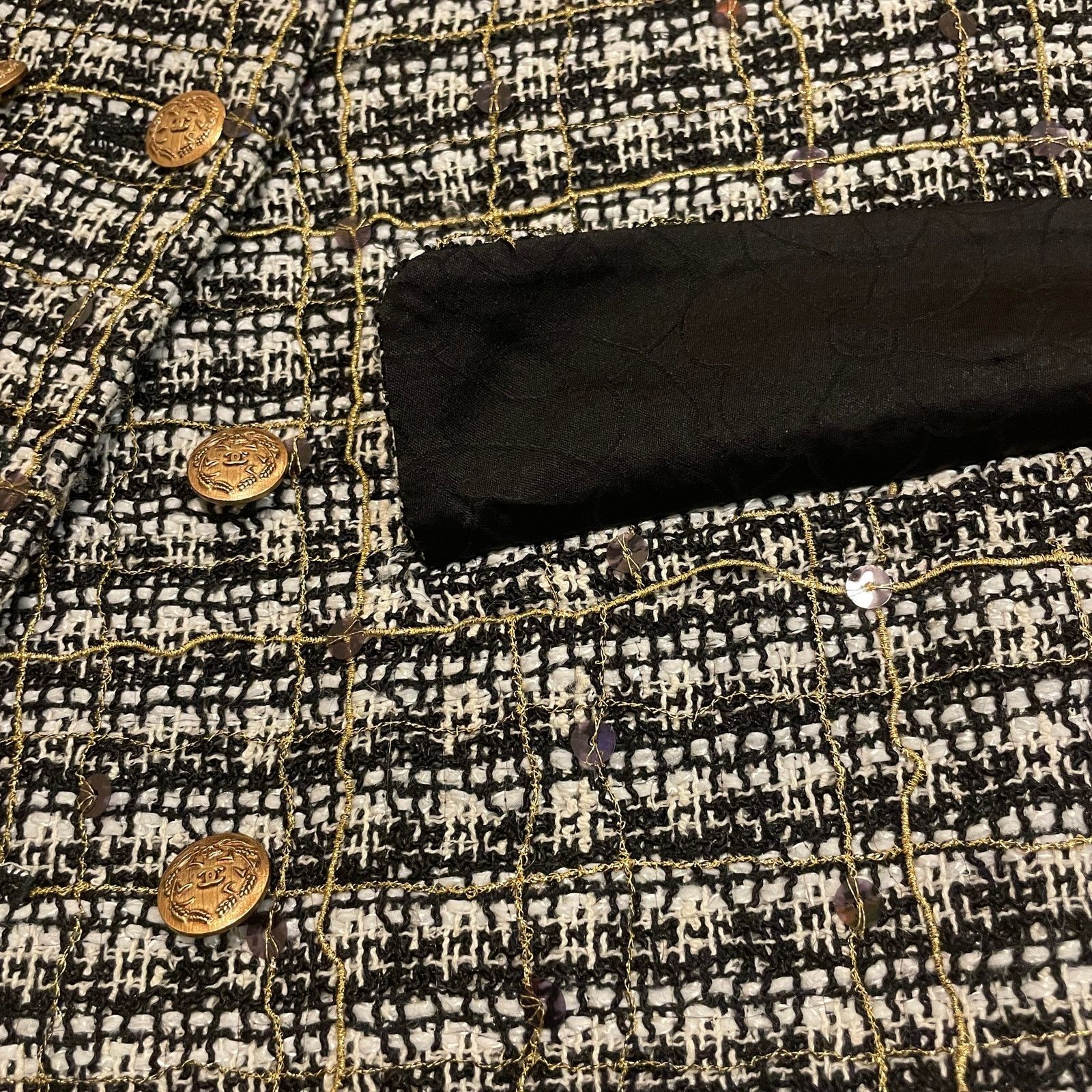 Chanel Chanel 05 Black White Plaid Tweed Sequin Jacket FR 40 Size M / US 6-8 / IT 42-44 - 11 Thumbnail