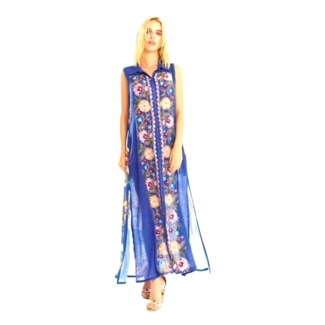 Other NWT Aratta Adonis Blue Embroidered Maxi Duster Shirt Dress S Size S / US 4 / IT 40 - 1 Thumbnail