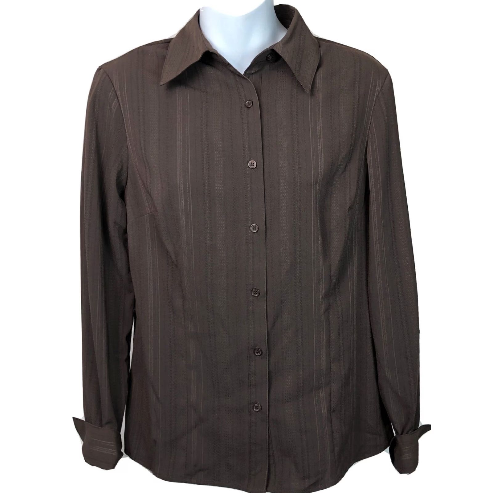 Vintage Nwt East 5th Top Blouse S Brown Cuffed Long Sleeve Button Front Point Collar Womens Size S / US 4 / IT 40 - 2 Thumbnail