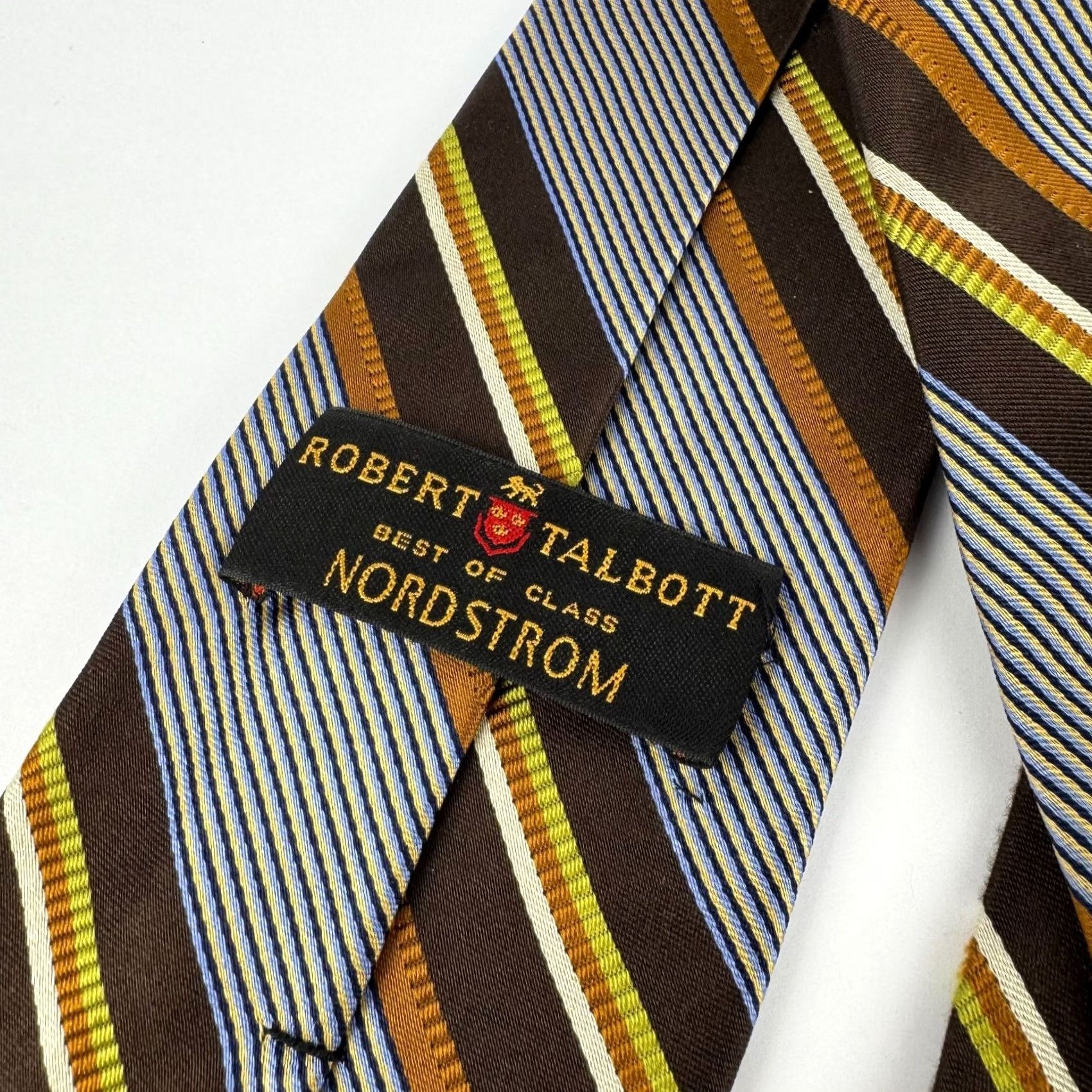 Robert Talbott Robert Talbott Tie Silk Brown Gold Striped Vintage Nordstrom Best of Class Men One Size 57"-60" Classic Logo Adjustable Size ONE SIZE - 4 Thumbnail