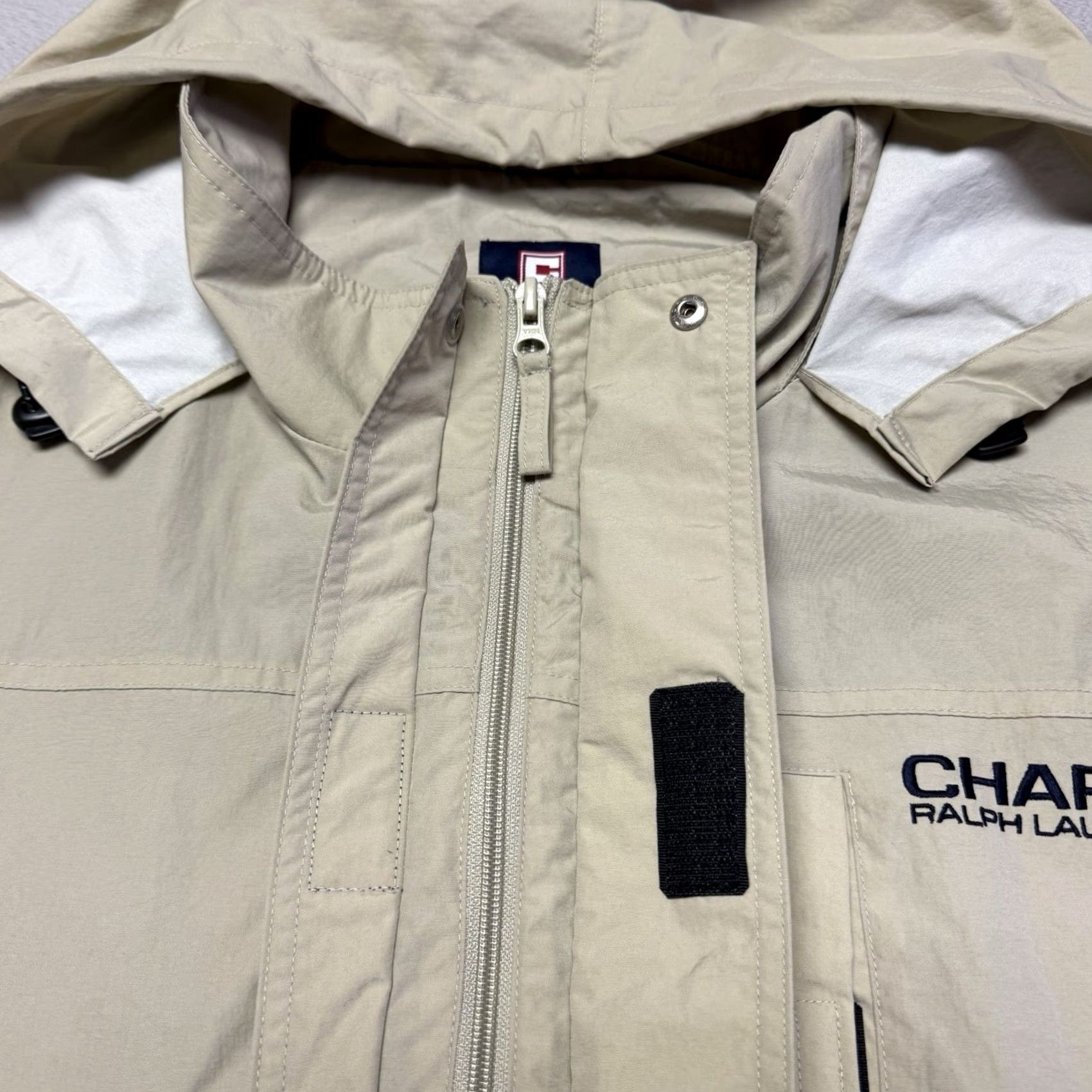 Ralph Lauren VINTAGE Ralph Lauren Chaps Anorak Shirt Jacket Men 2XL Beige Striped 90s Nautical Rain Coat Hooded Water Resistant Wind-Resistant Fishtail Full-Zip Size US XXL / EU 58 / 5 - 6 Thumbnail