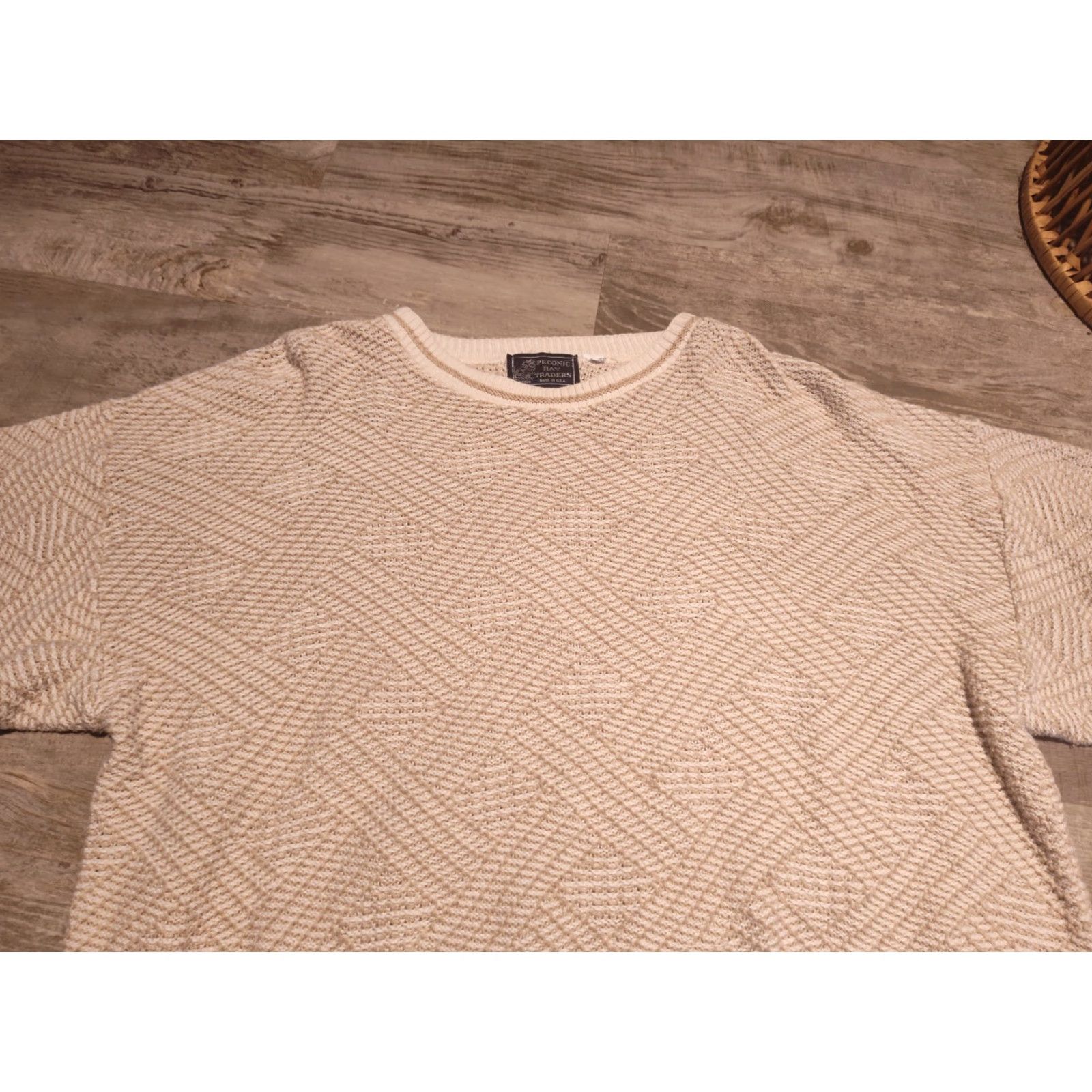 Vintage VINTAGE Peconic Bay Traders Men's Sweater Pullover Cotton Beige Long Sleeve Regular Fit All Seasonsâ€“ USA Made L/XL Size US L / EU 52-54 / 3 - 6 Thumbnail