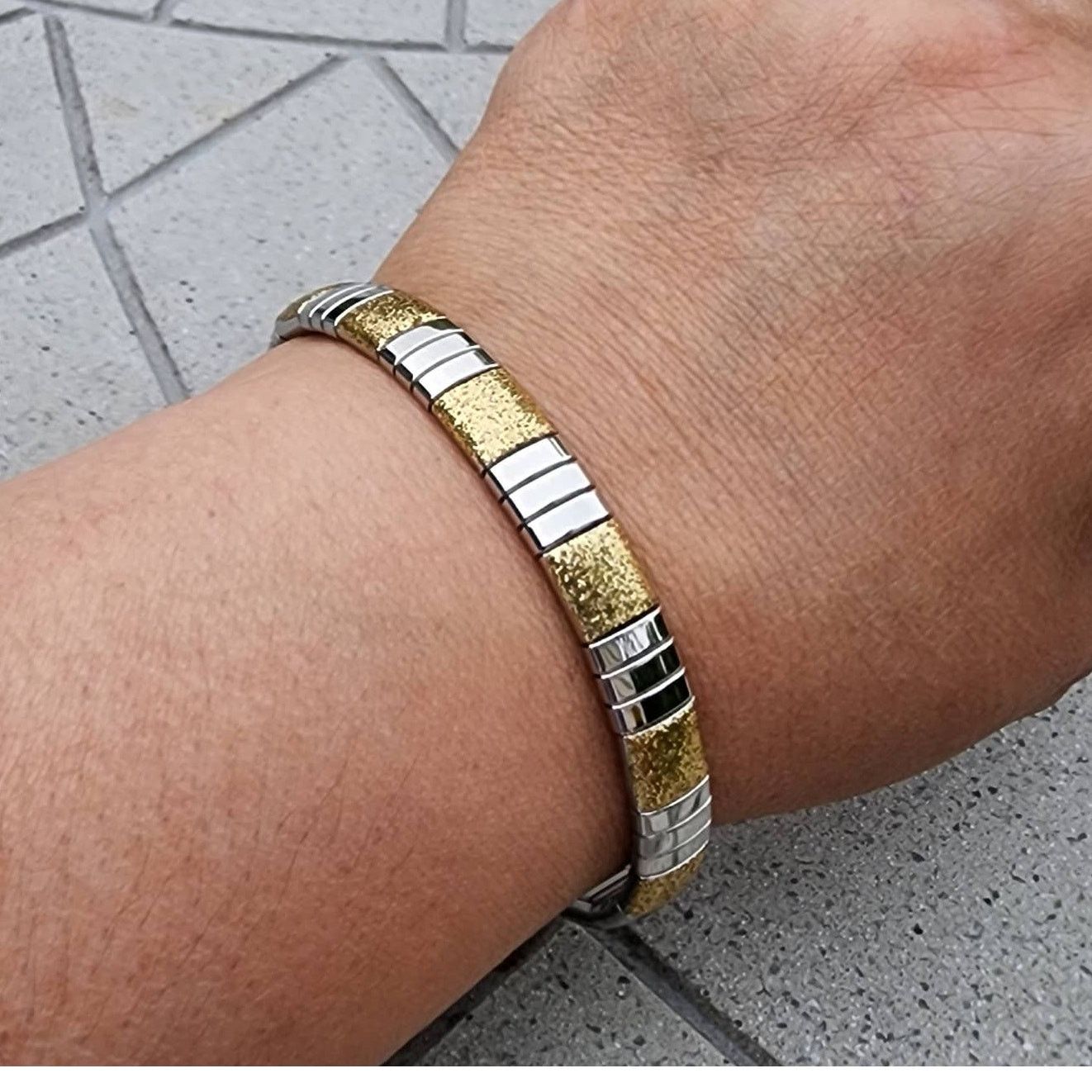 Designer Milor Polished Glitter Stainless Steel Stretch Link Bracelet Size ONE SIZE - 1 Thumbnail