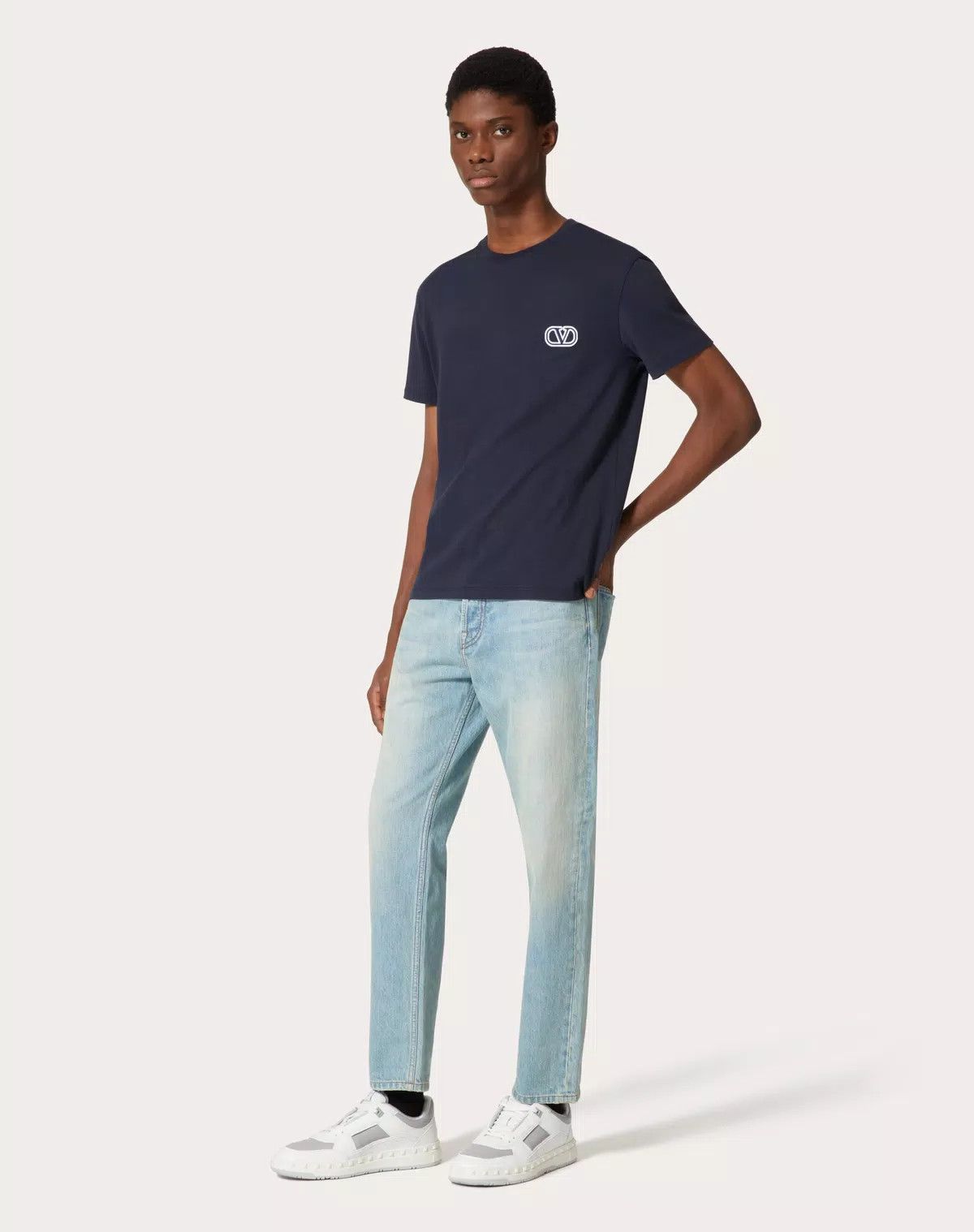 Valentino oc11z0725 Cotton T-Shirt With Vlogo Signature in Navy Blue Size US L / EU 52-54 / 3 - 3 Thumbnail