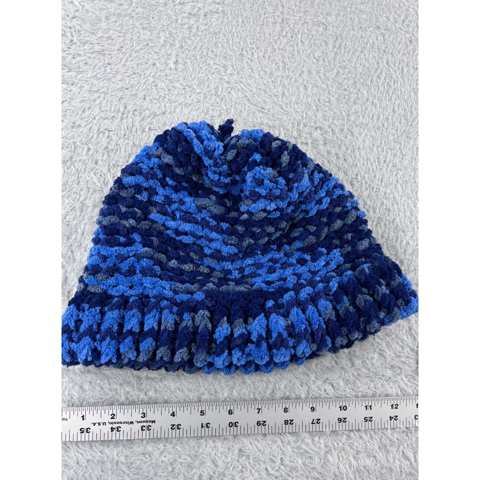 Vintage Handmade Beanie Adult One Size Blue Stripe Knit Acrylic Blend Crochet Hat/Cap Accessories Winter Ski Outdoors Mens Womens Size ONE SIZE - 5 Thumbnail