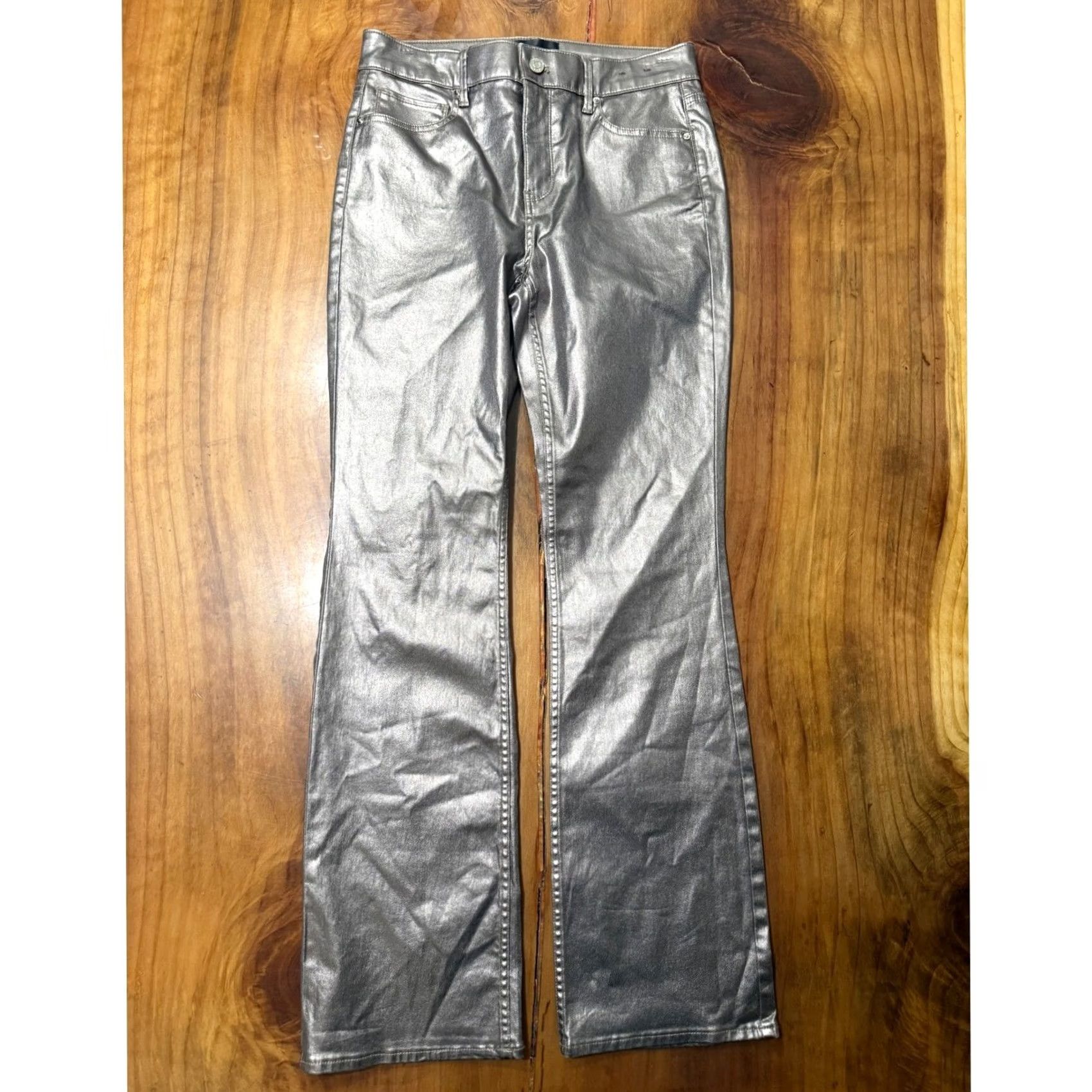 White House Black Market VINTAGE WHBM Women’s Boot Gold 6 Maternity High Rise Faux Leather Vegan Metallic Coated Boot C3-5 Size M / US 6-8 / IT 42-44 - 2 Thumbnail
