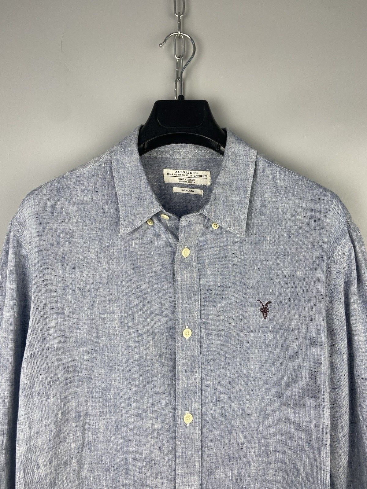 Allsaints Allsaints Linen Button Blue Casual Reaper Shirt Size US L / EU 52-54 / 3 - 2 Thumbnail