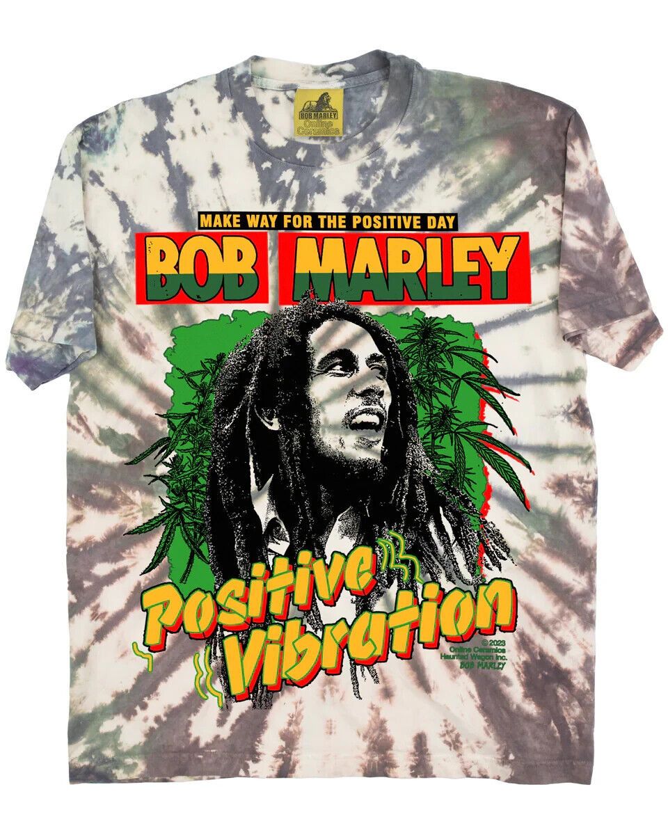 image of Bob Marley Online Ceramics Positive Vibrations Tie Dye Shirt, Men's (Size XL)