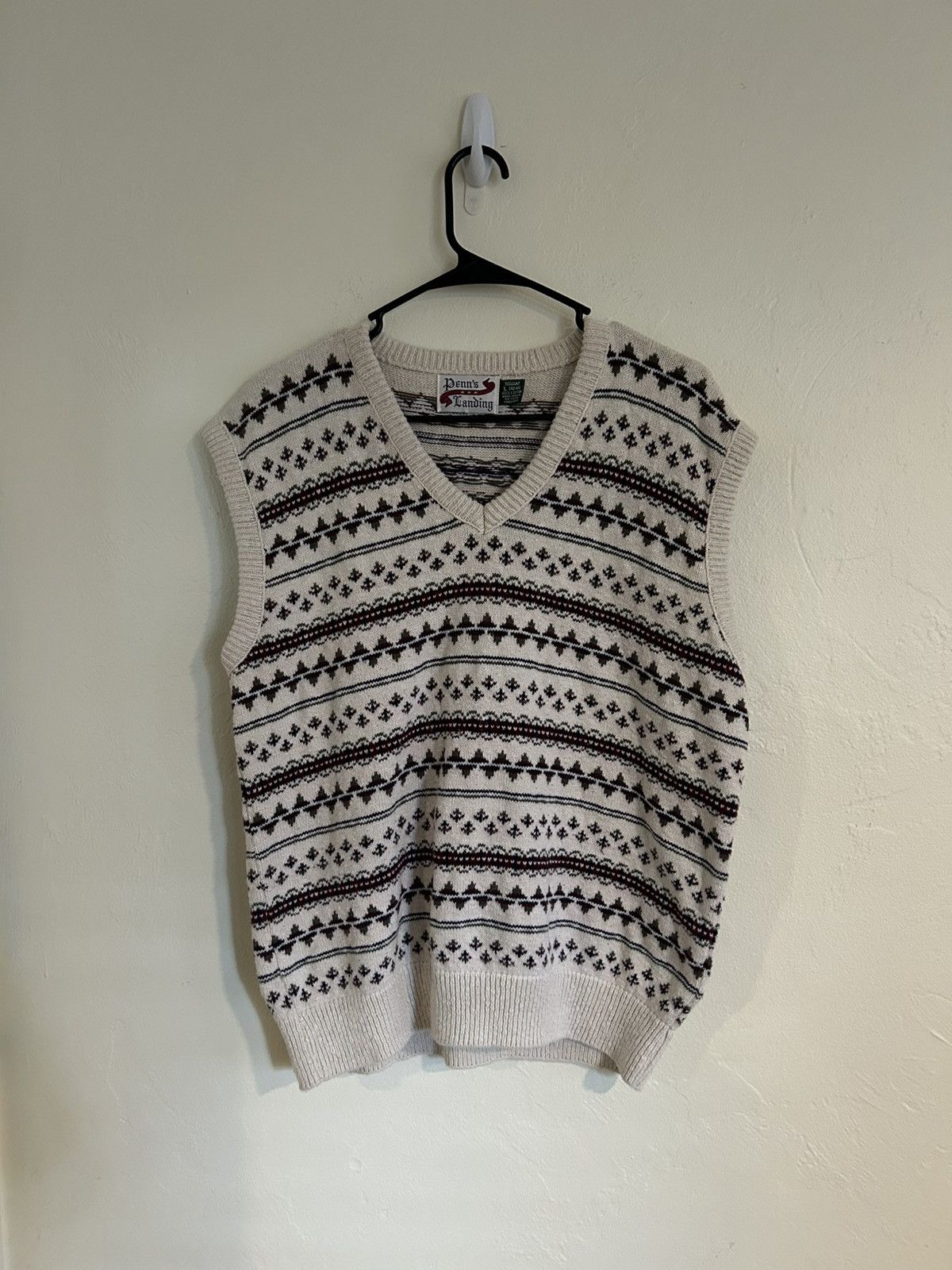 Other Vintage Cream + Pattern Sweater Vest Size L / US 10 / IT 46 - 1 Thumbnail