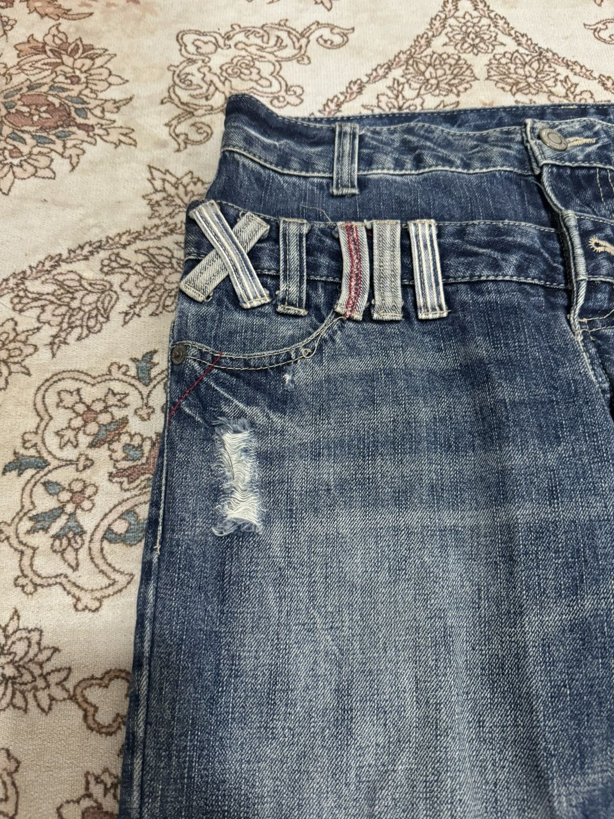 Japanese Brand × Vintage Vintage Japanese Brand Distressed Double Waist Jeans Size US 33 - 5 Thumbnail