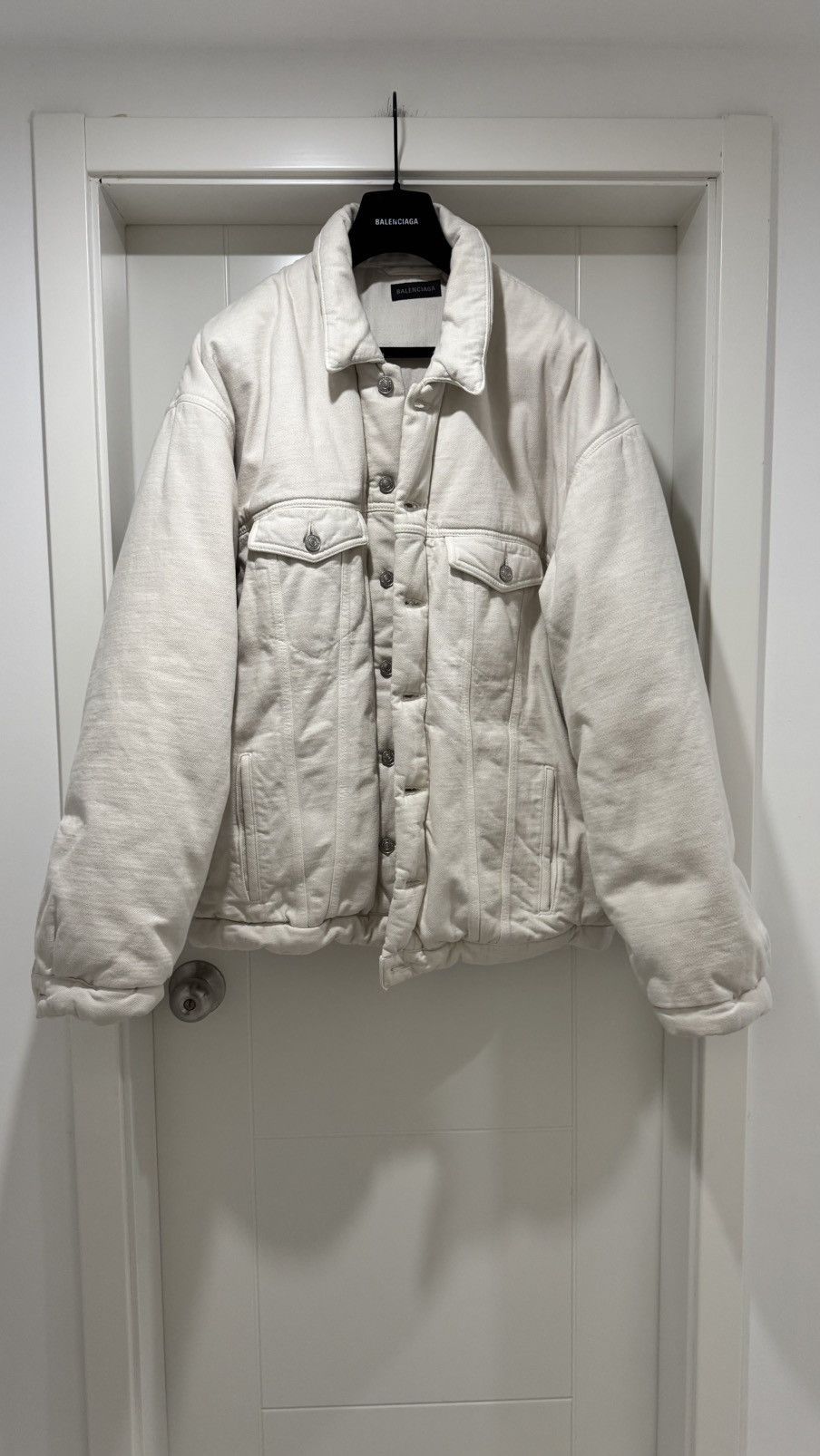 Balenciaga Balenciaga “Dirty Cream” Padded Denim Jacket Size US S / EU 44-46 / 1 - 1 Thumbnail