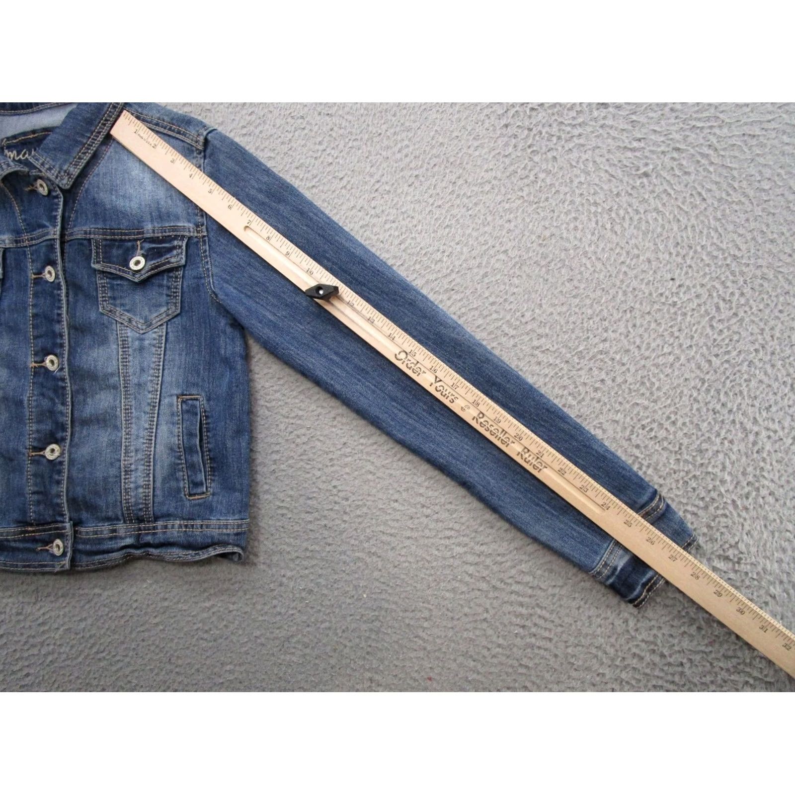 Vintage Maurices Denim Jean Jacket Women's Blue Stretch Size Small Trucker Cropped Shirt Jeans Jacket 90s Style Mens Womens Girls Boys Size 28" / US 6 / IT 42 - 7 Thumbnail