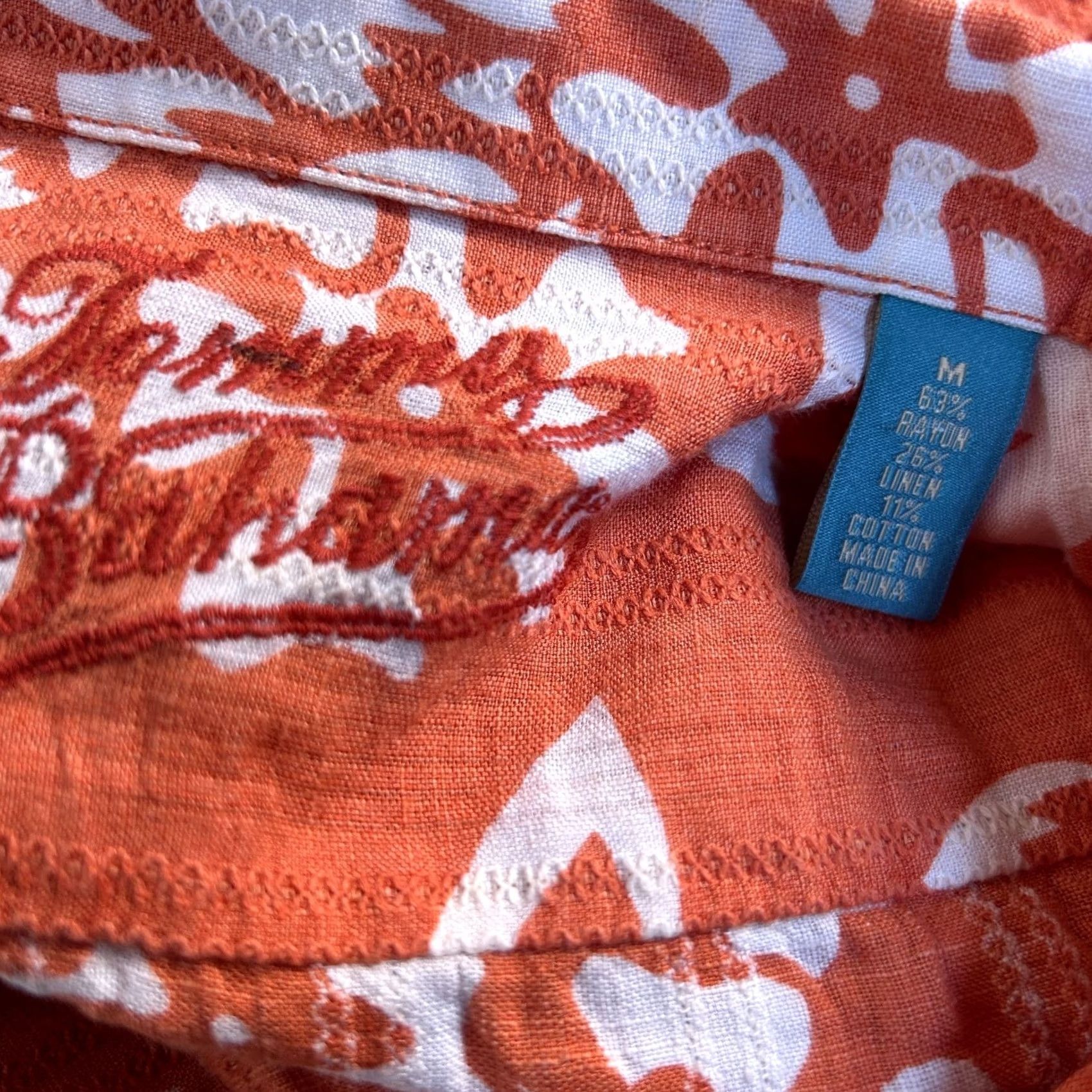 Tommy Bahama Tommy Bahama Mens Orange Hawaiian Floral Button-Up Shirt Medium Linen Blend Size US M / EU 48-50 / 2 - 3 Thumbnail
