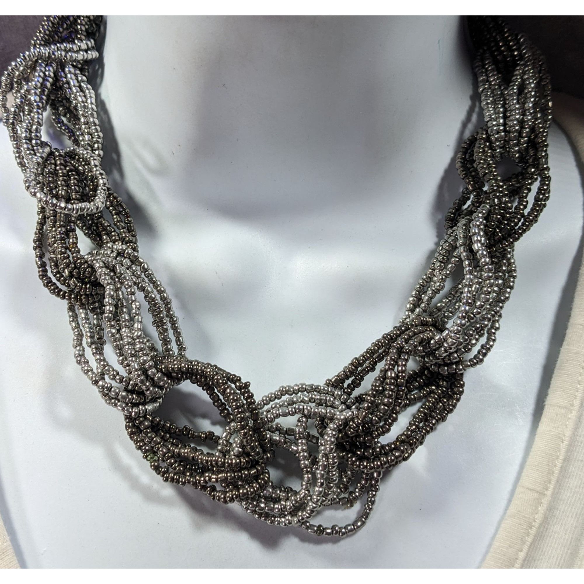 Other Chunky Braided Knot Silver Tone Glass Beaded Necklace Size ONE SIZE - 5 Thumbnail