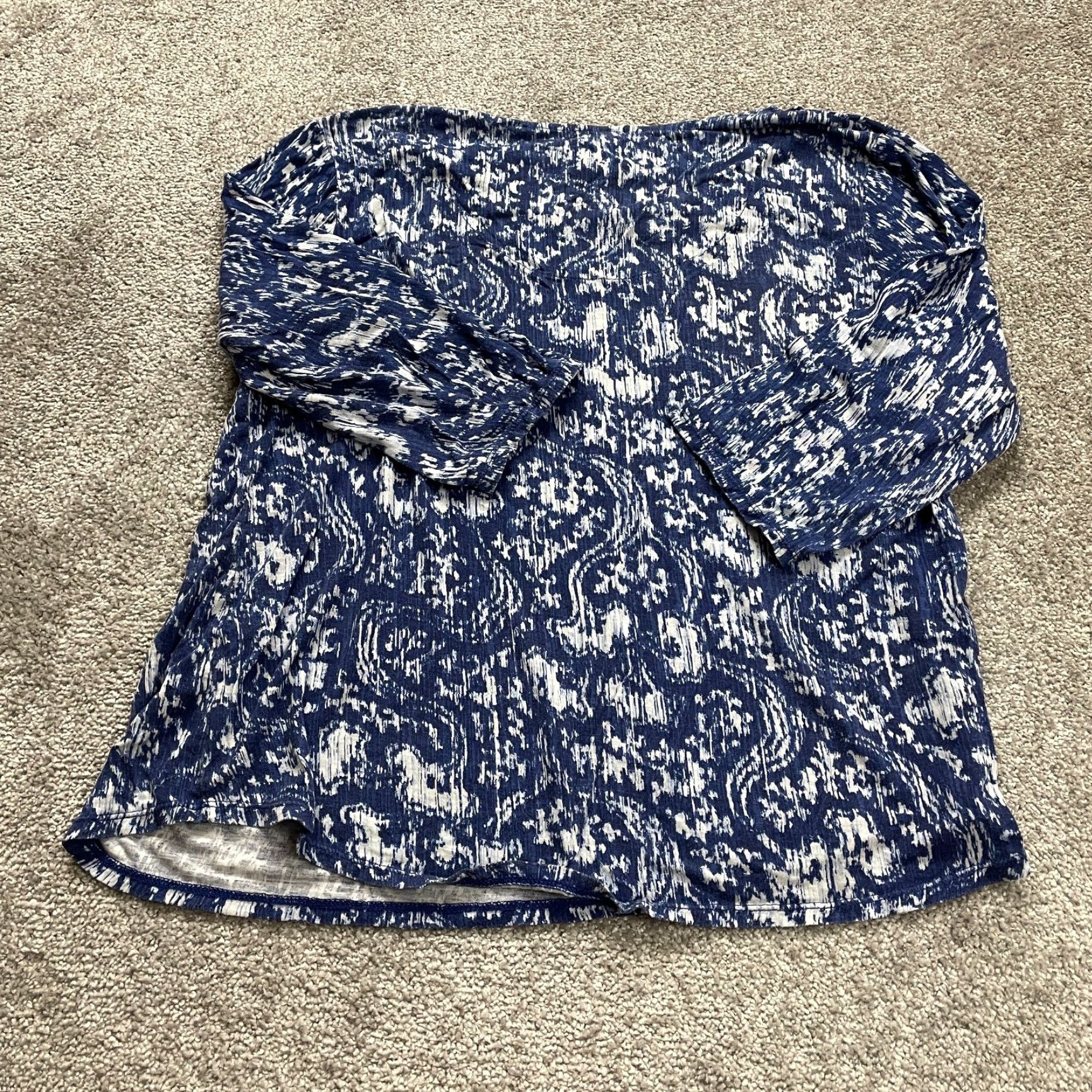 Vintage Chico's Blouse Women 2 Large Blue White Paisley 3/4 Sleeve Round Neck Casual Top Size XS / US 0-2 / IT 36-38 - 2 Thumbnail