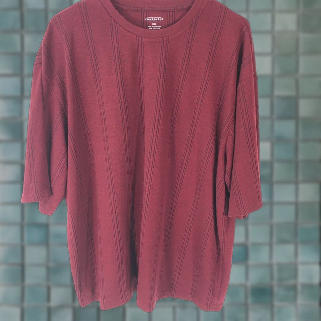 Vintage Consensus Mens T-Shirt Short Sleeve Striped Maroon XXL Pullover Crew Neck - Casual Size US XXL / EU 58 / 5 - 1 Thumbnail