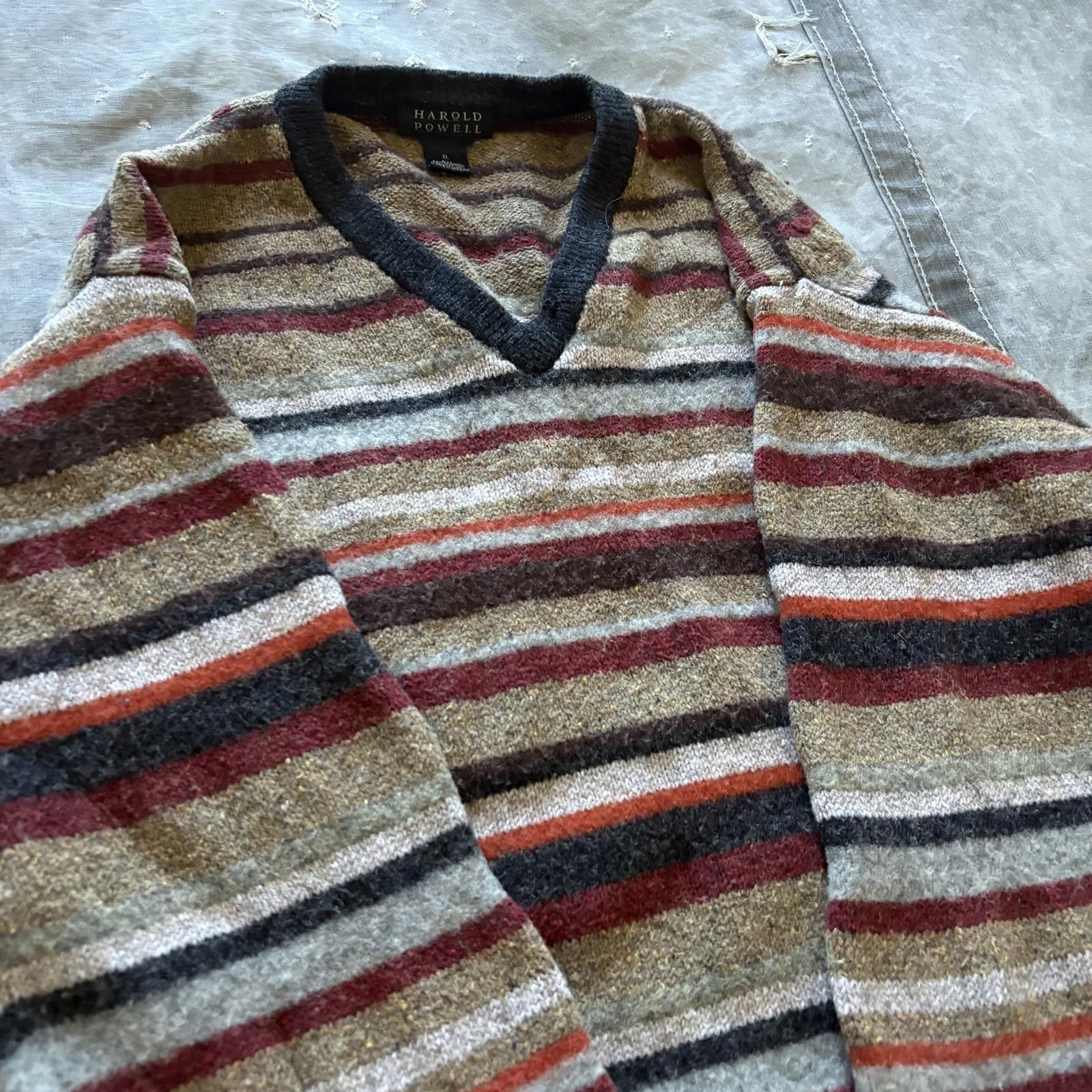 Vintage Vintage 90s Lambswool Knit Striped Unique V-Neck Sweater Size US M / EU 48-50 / 2 - 4 Thumbnail