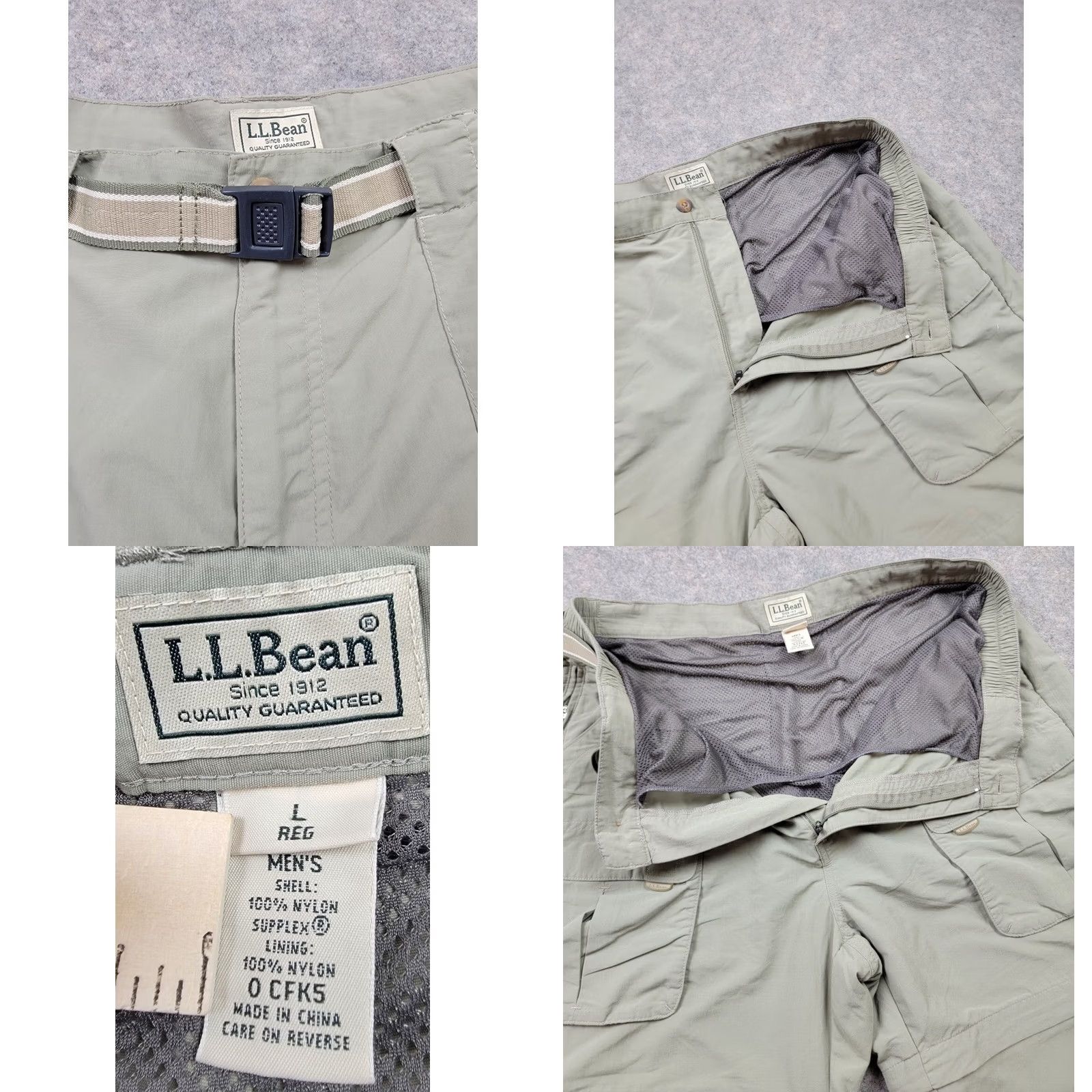 Vintage LL Bean Convertible Pants Mens Large Green Cargo Pockets Belted Outdoor Flat Front Wool? Nylon? (note: original) Size US 33 - 8 Thumbnail