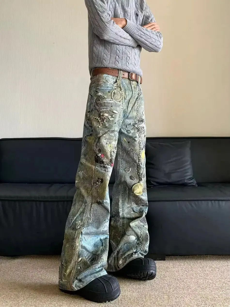 Japanese Brand Design Printing Straight Loose Jeans Pants Size US 32 / EU 48 - 4 Thumbnail